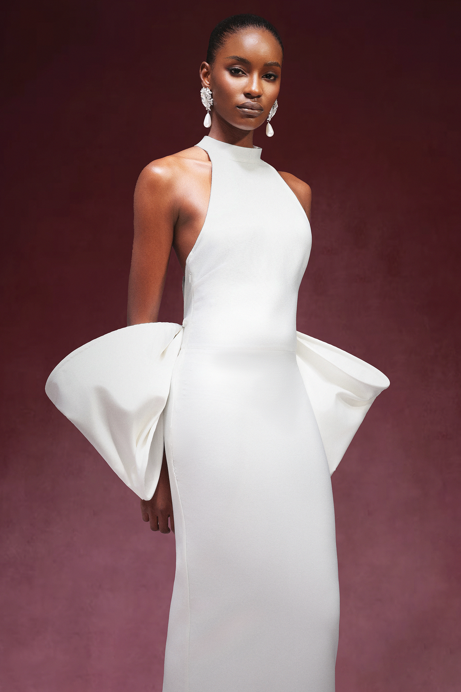 Laney Bows Backless Halter Bandage Maxi Dress