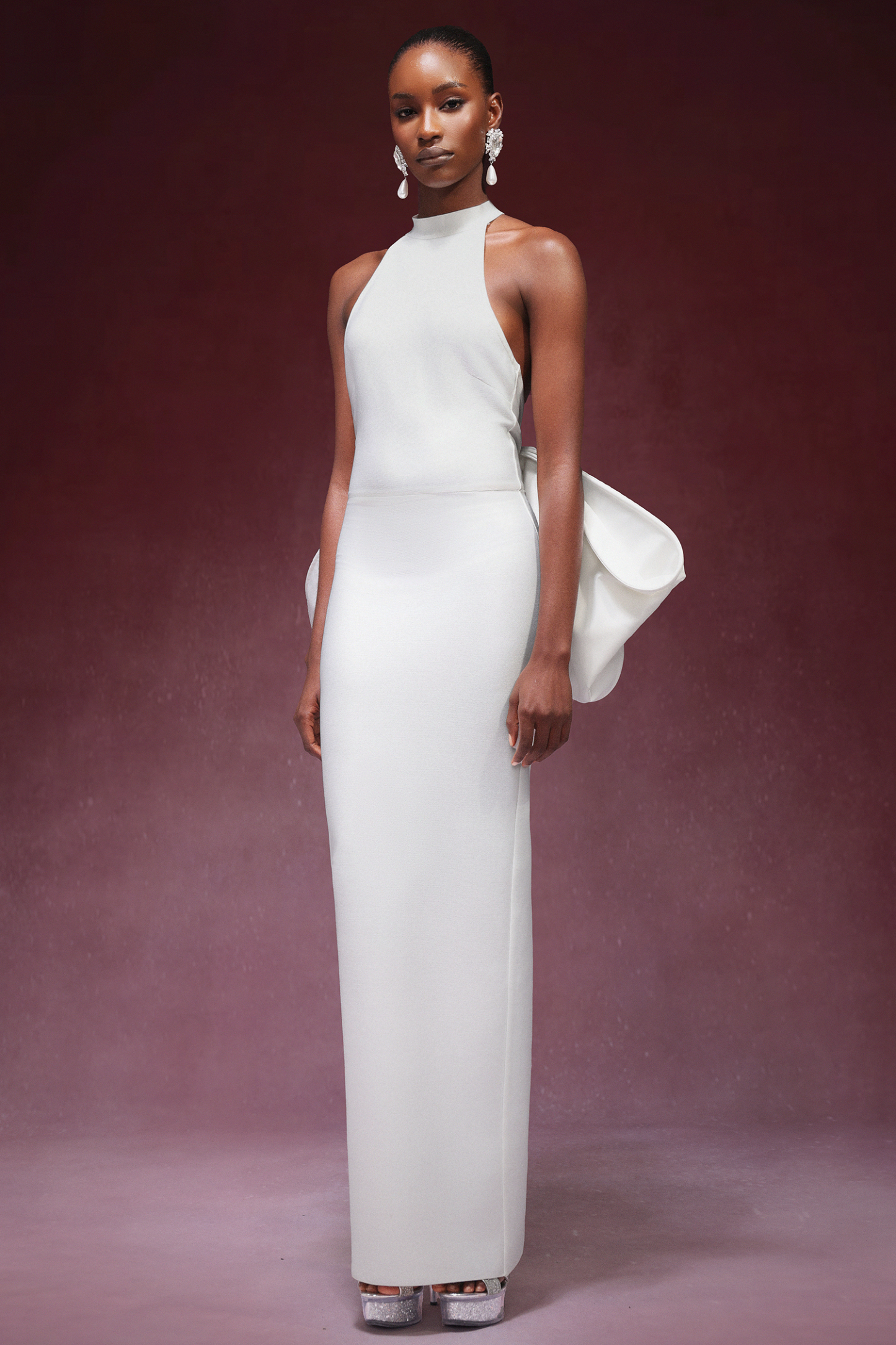 Laney Bows Backless Halter Bandage Maxi Dress