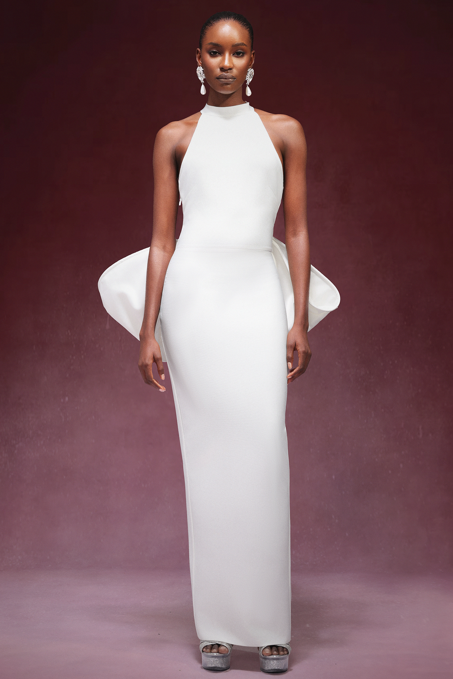 Laney Bows Backless Halter Bandage Maxi Dress