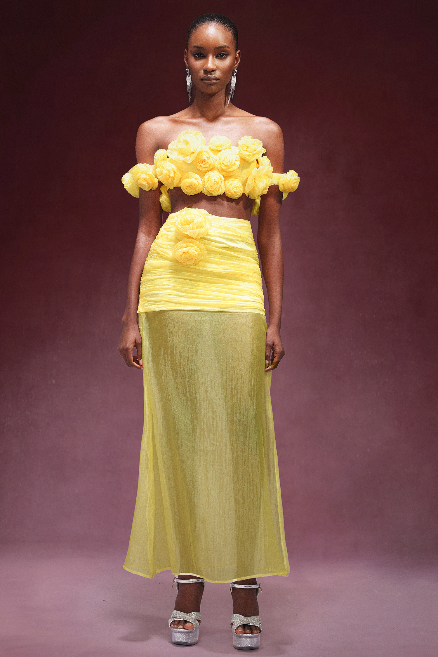Margaret Flowers High Slit Maxi Set