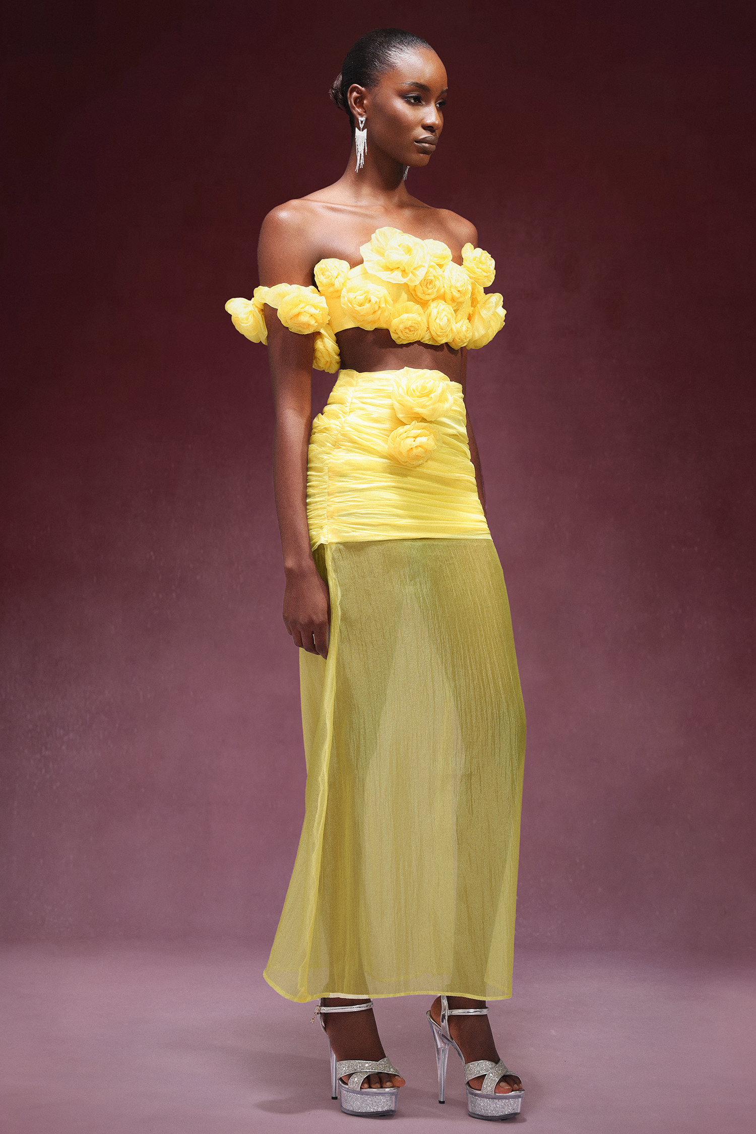 Margaret Flowers High Slit Maxi Set