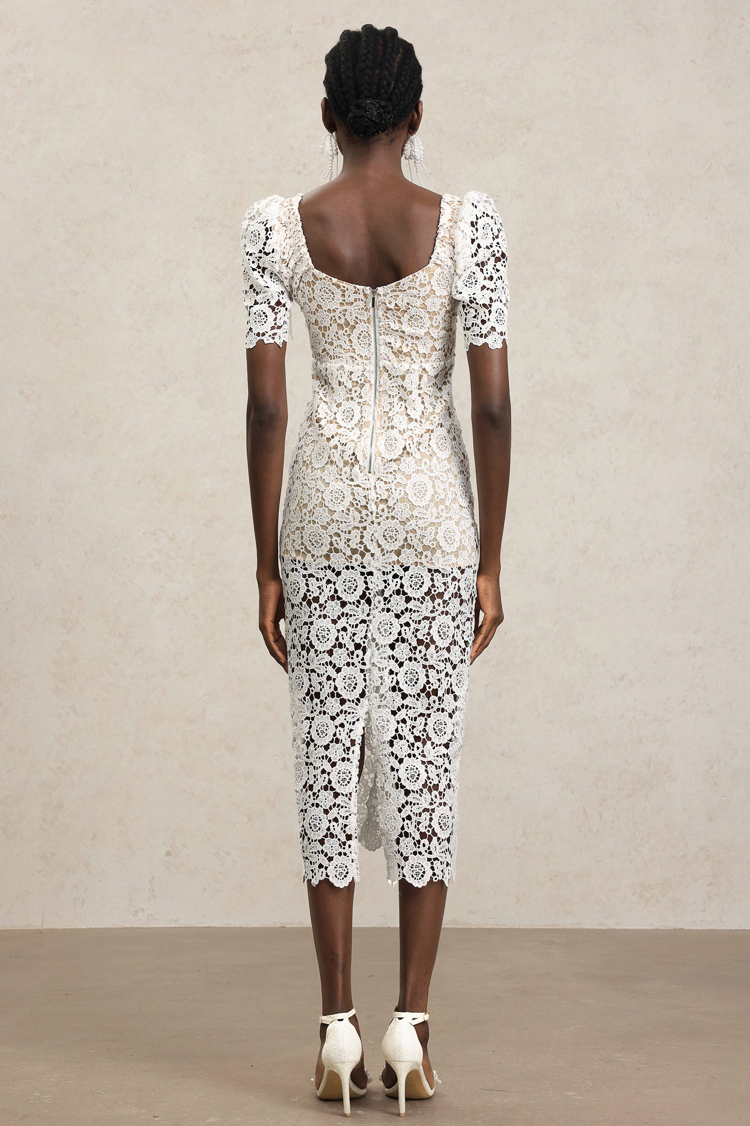 Savia Short Sleeves Diamond Lace Midi Dress