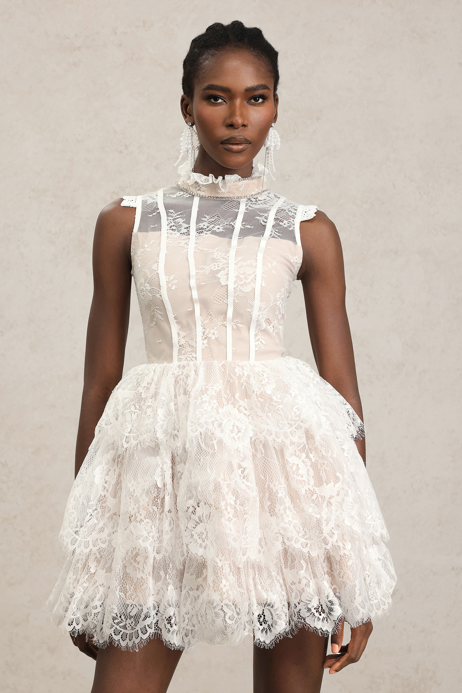 Xanty Sleeveless Flowers Lace Mini Dress