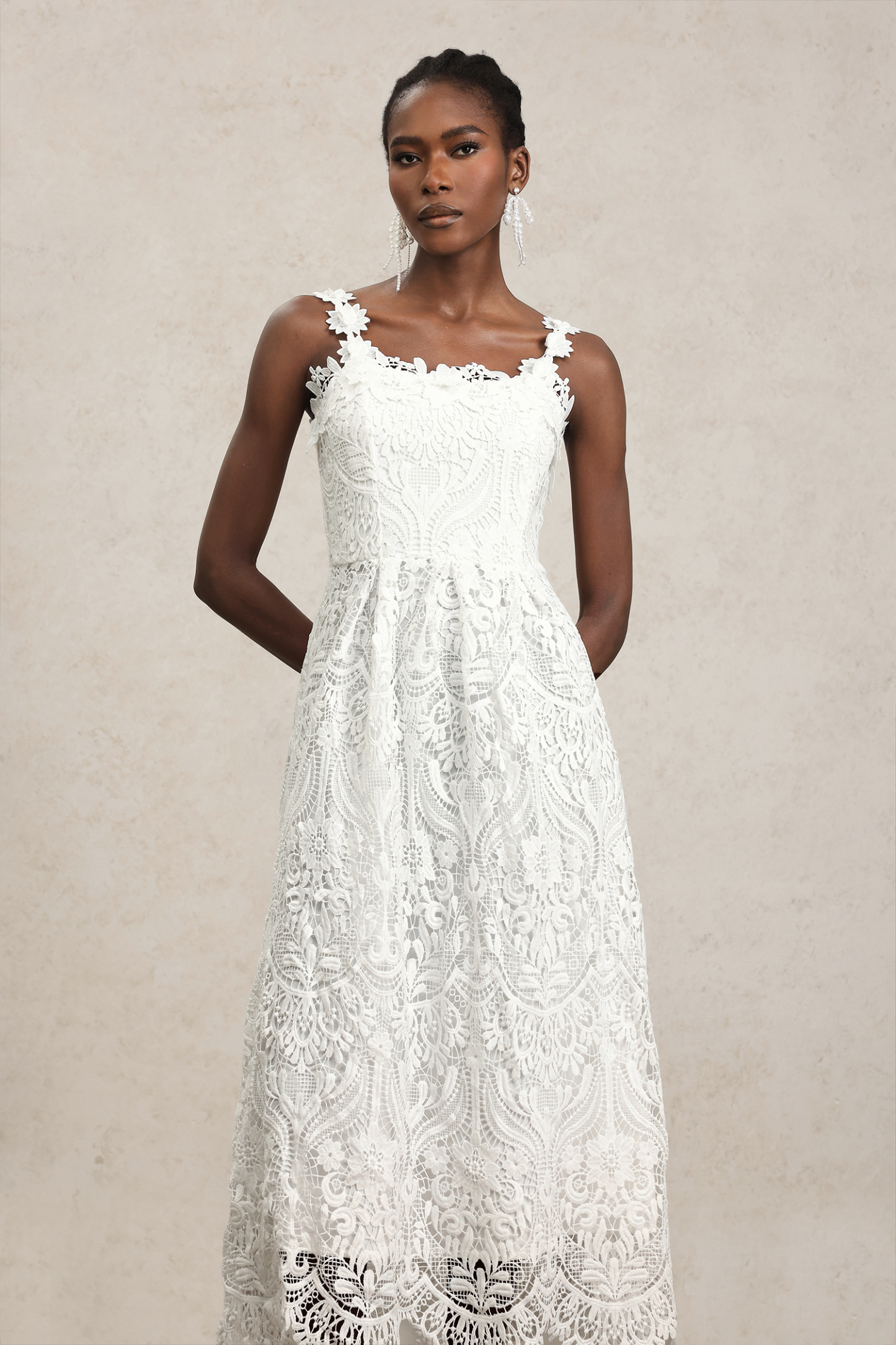 Hope Halter Flowers Lace Maxi Dress