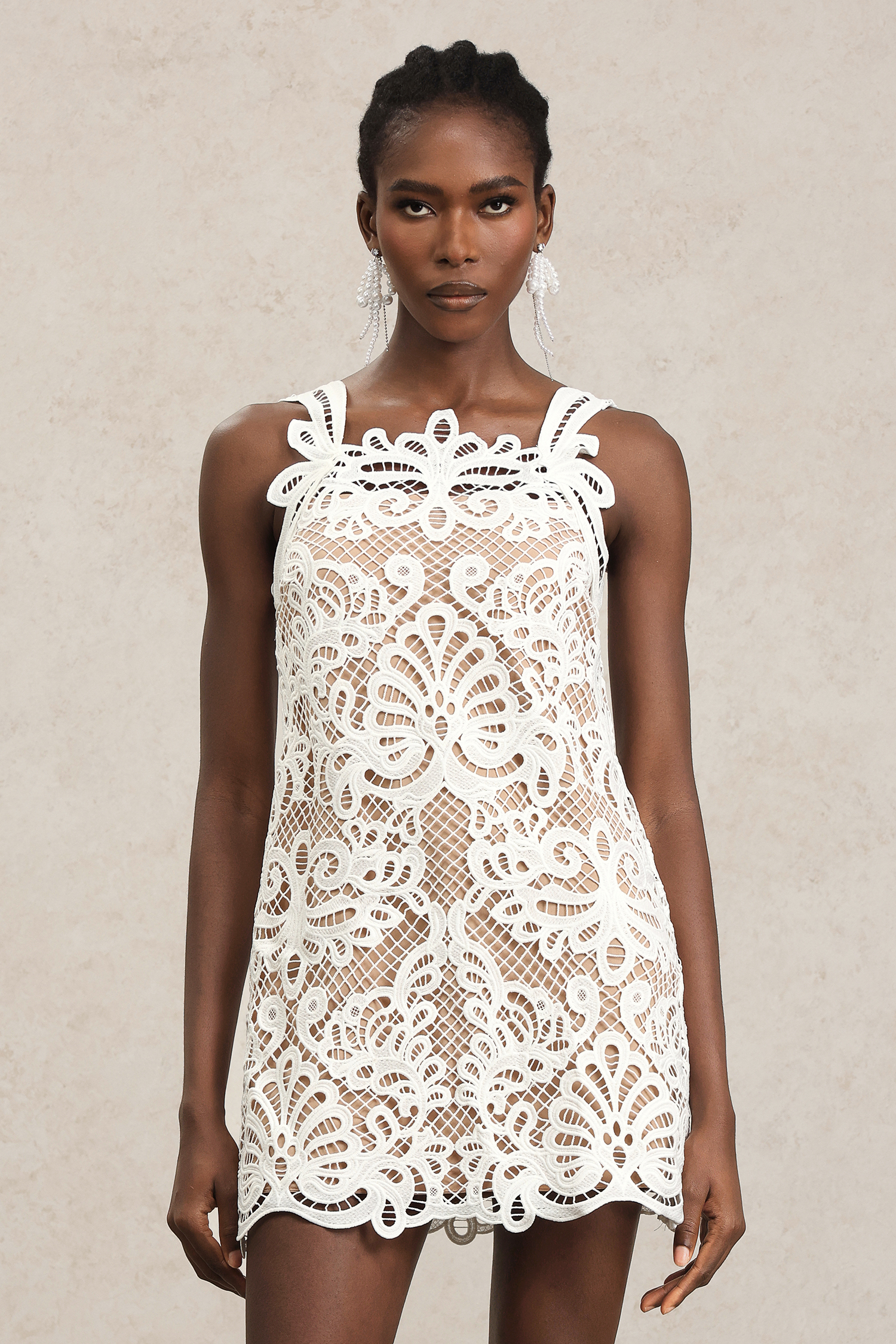 Tillie Halter Lace Hollow Out Mini Dress