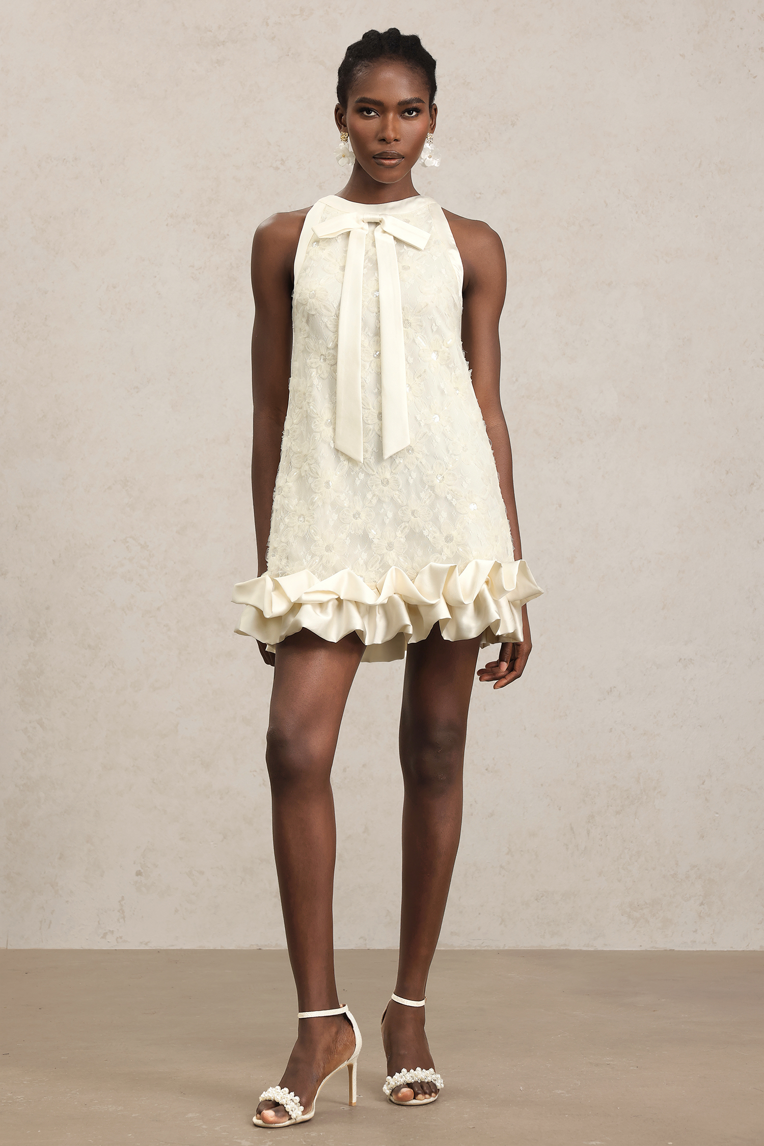 Tillie Sleeveles Round Neck Bowknot Flowers Mini Dress