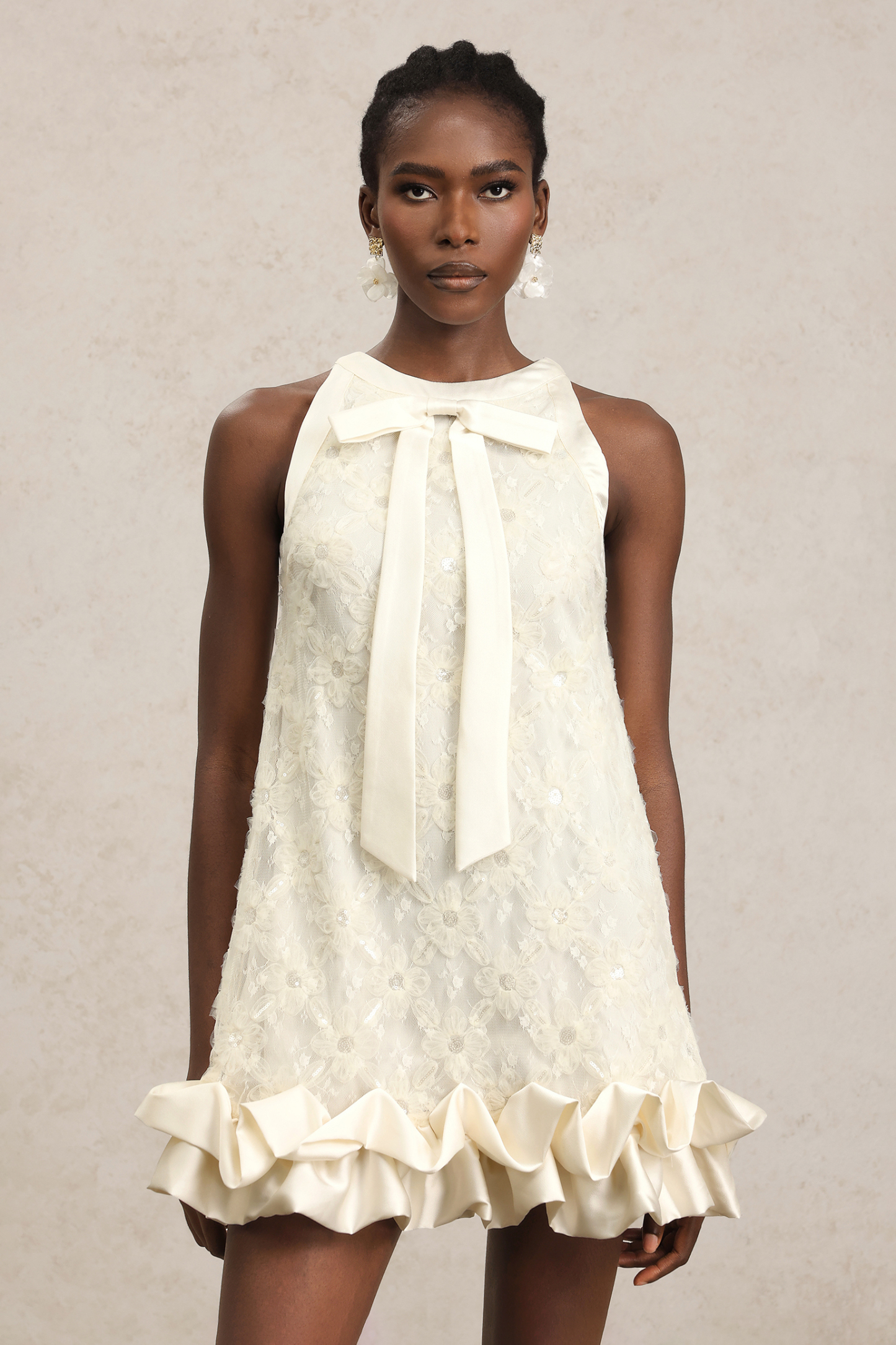 Tillie Sleeveles Round Neck Bowknot Flowers Mini Dress