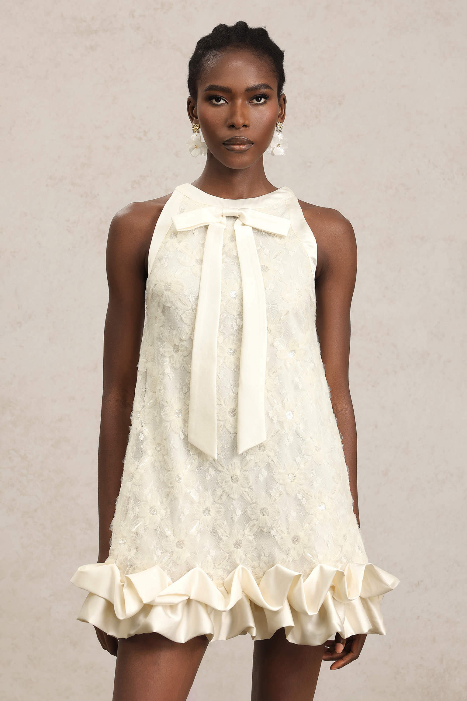 Tillie Sleeveles Round Neck Bowknot Flowers Mini Dress