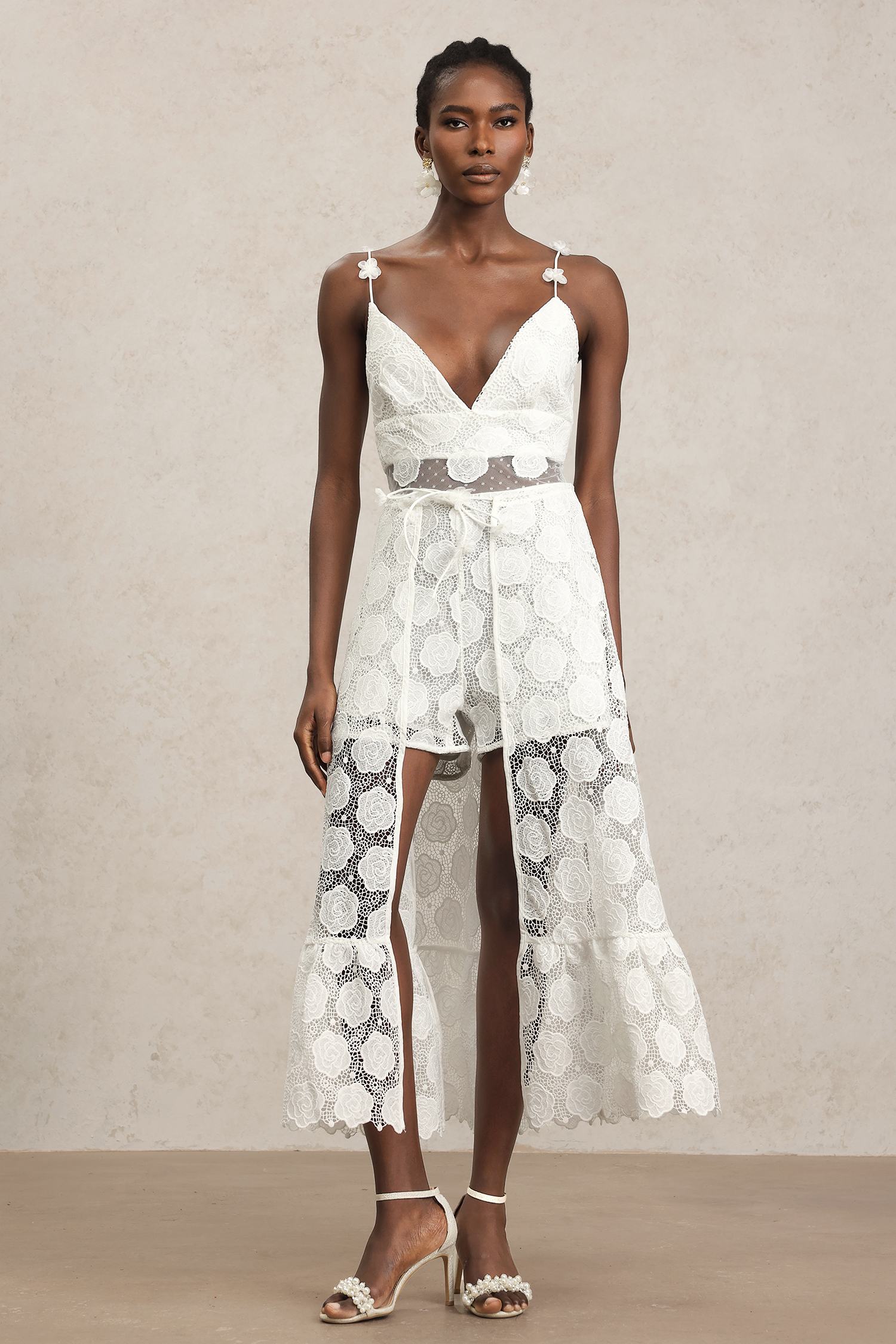 Haka Halter V-Neck Lace Jumpsuit And Skirt Two-Piece Set