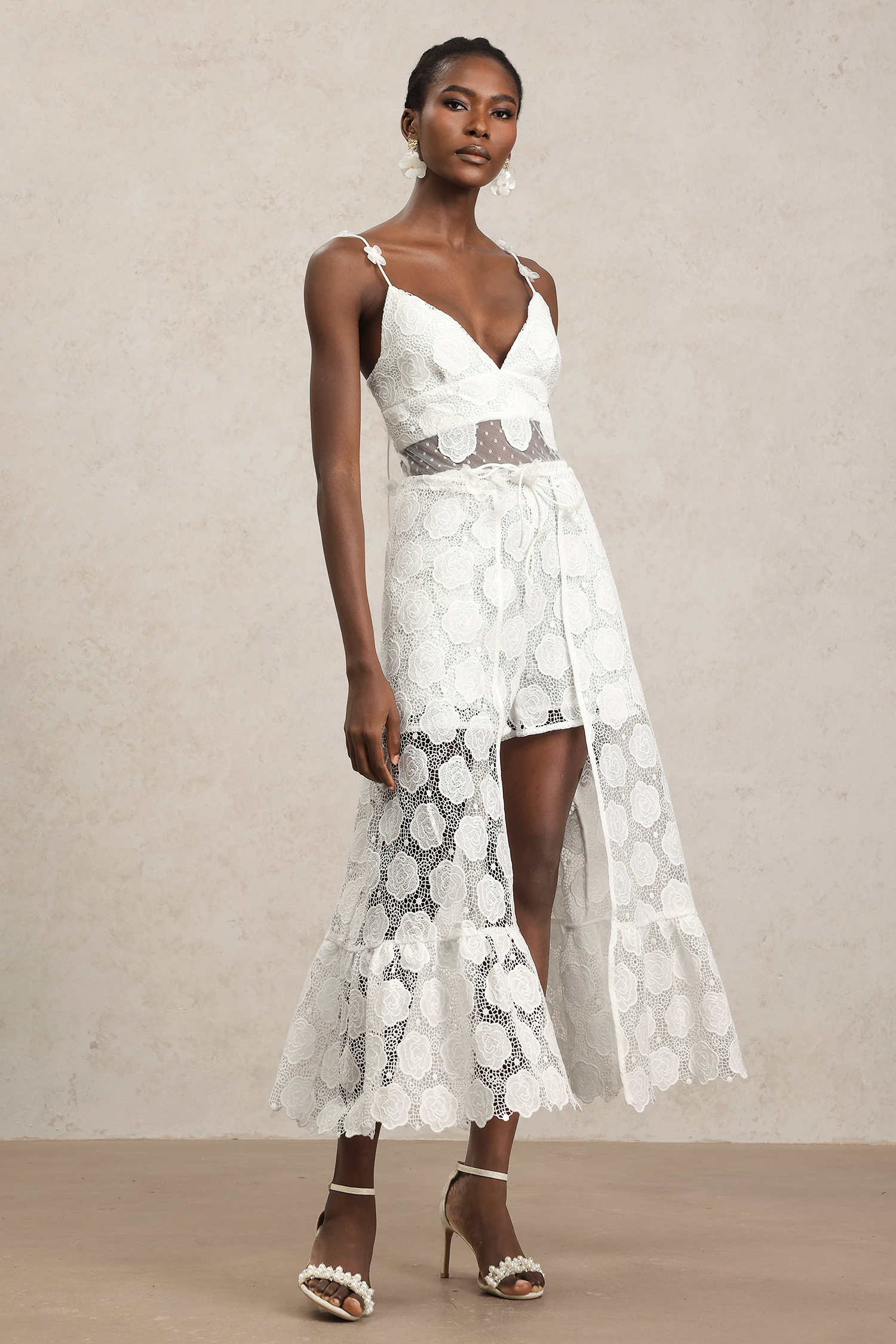 Haka Halter V-Neck Lace Jumpsuit And Skirt Two-Piece Set