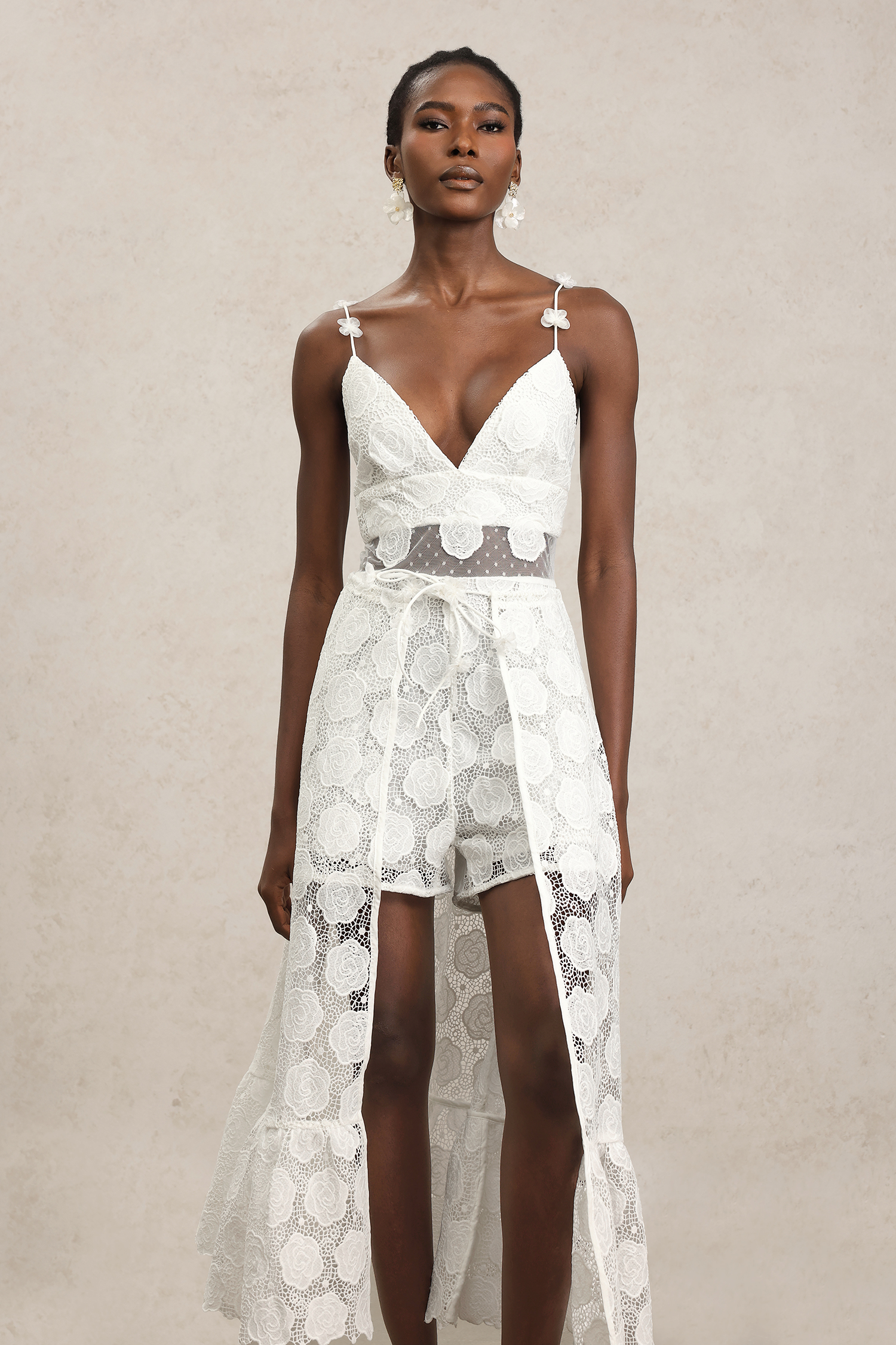 Haka Halter V-Neck Lace Jumpsuit And Skirt Two-Piece Set