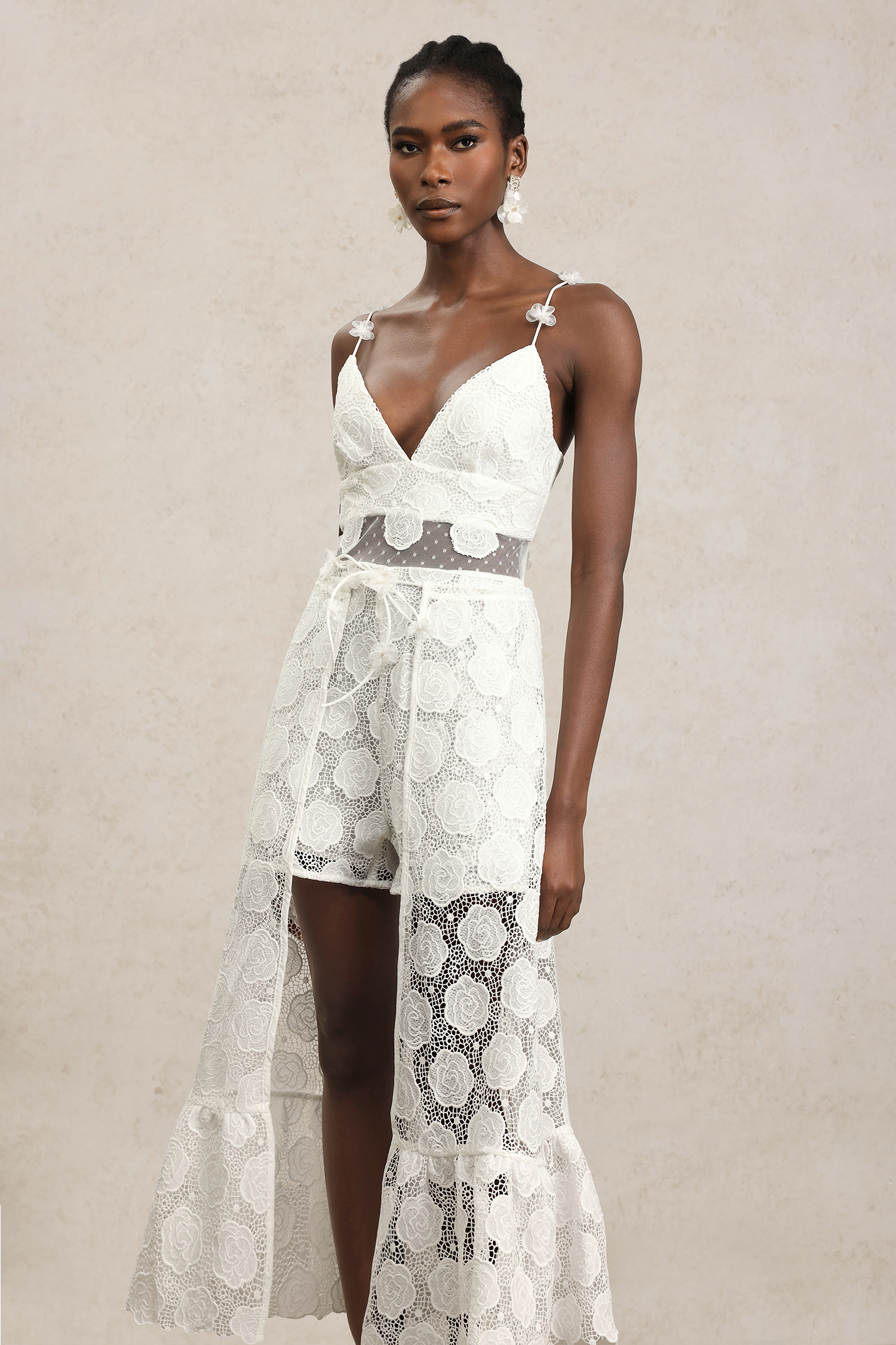 Haka Halter V-Neck Lace Jumpsuit And Skirt Two-Piece Set