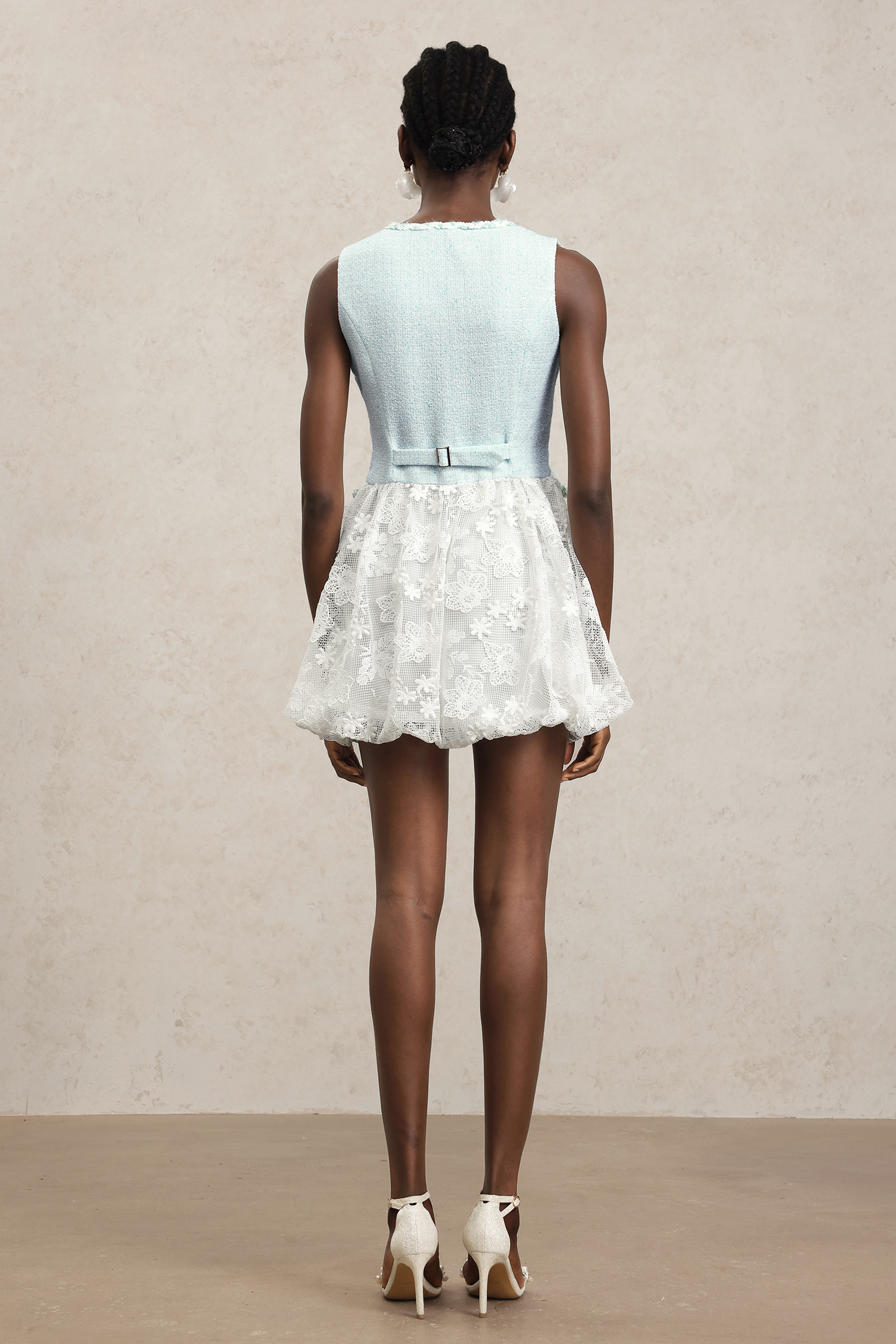 Scarlett V-Neck Sleeveless Flowers Lace Mini Dress