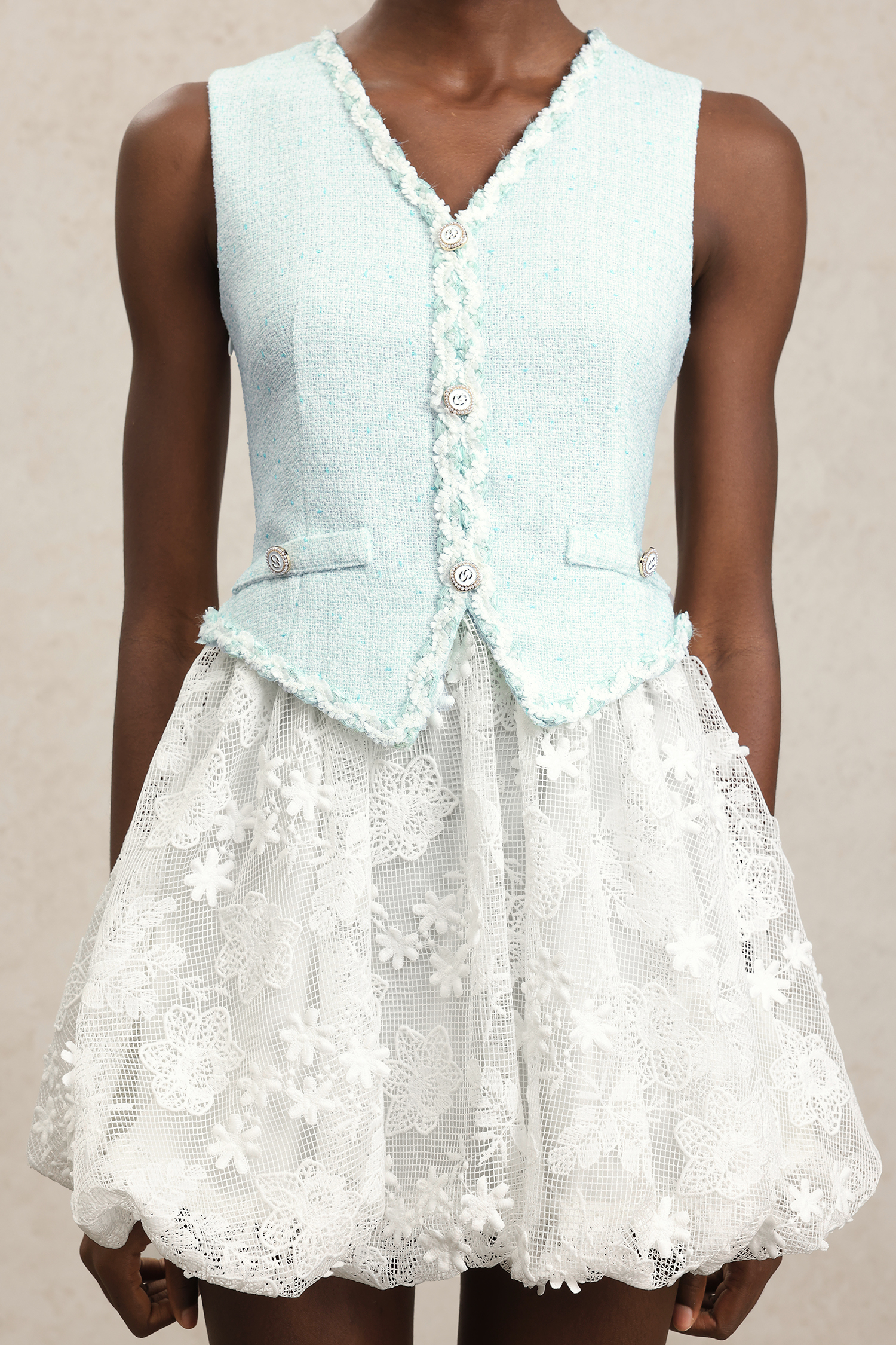 Scarlett V-Neck Sleeveless Flowers Lace Mini Dress