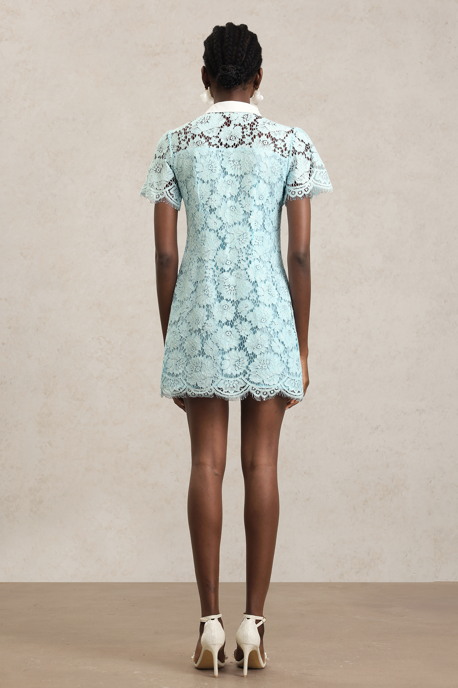 Saliya Short Sleeves Lapel Lace Mini Dress