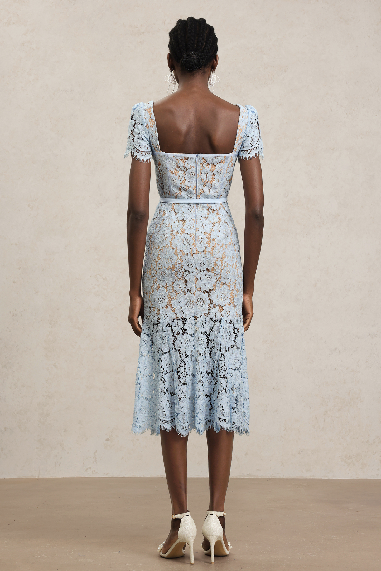 Hatsie Short Sleeve Lace Fishtail Maxi Dress