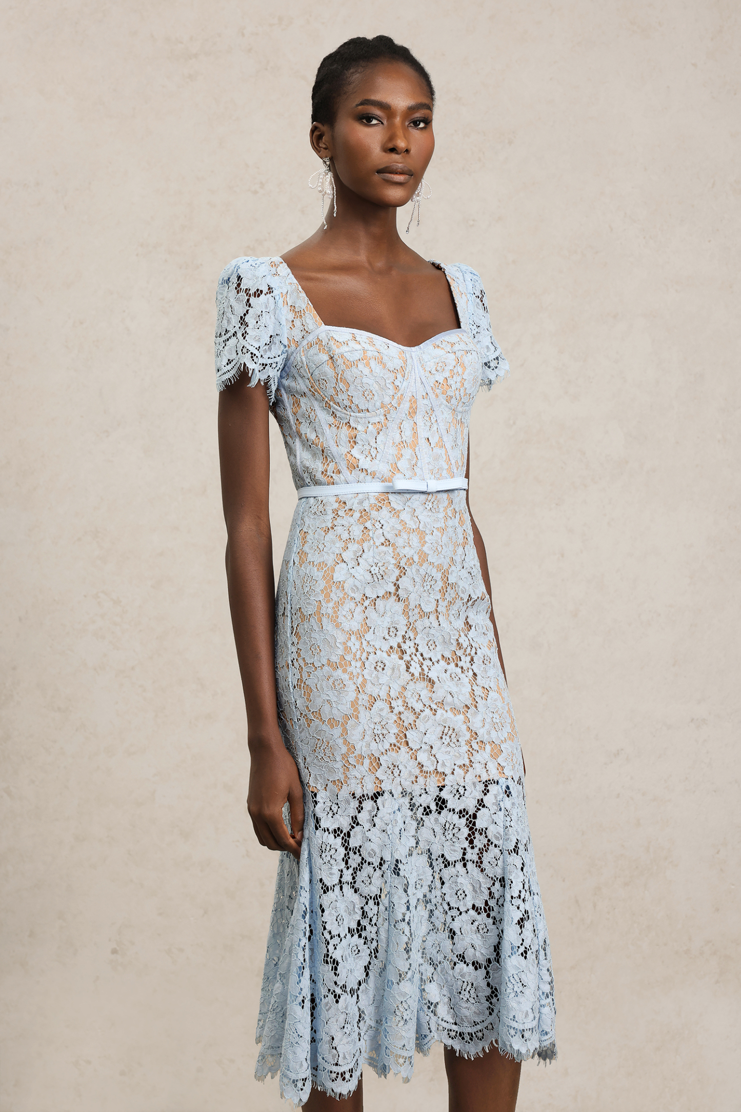 Hatsie Short Sleeve Lace Fishtail Maxi Dress