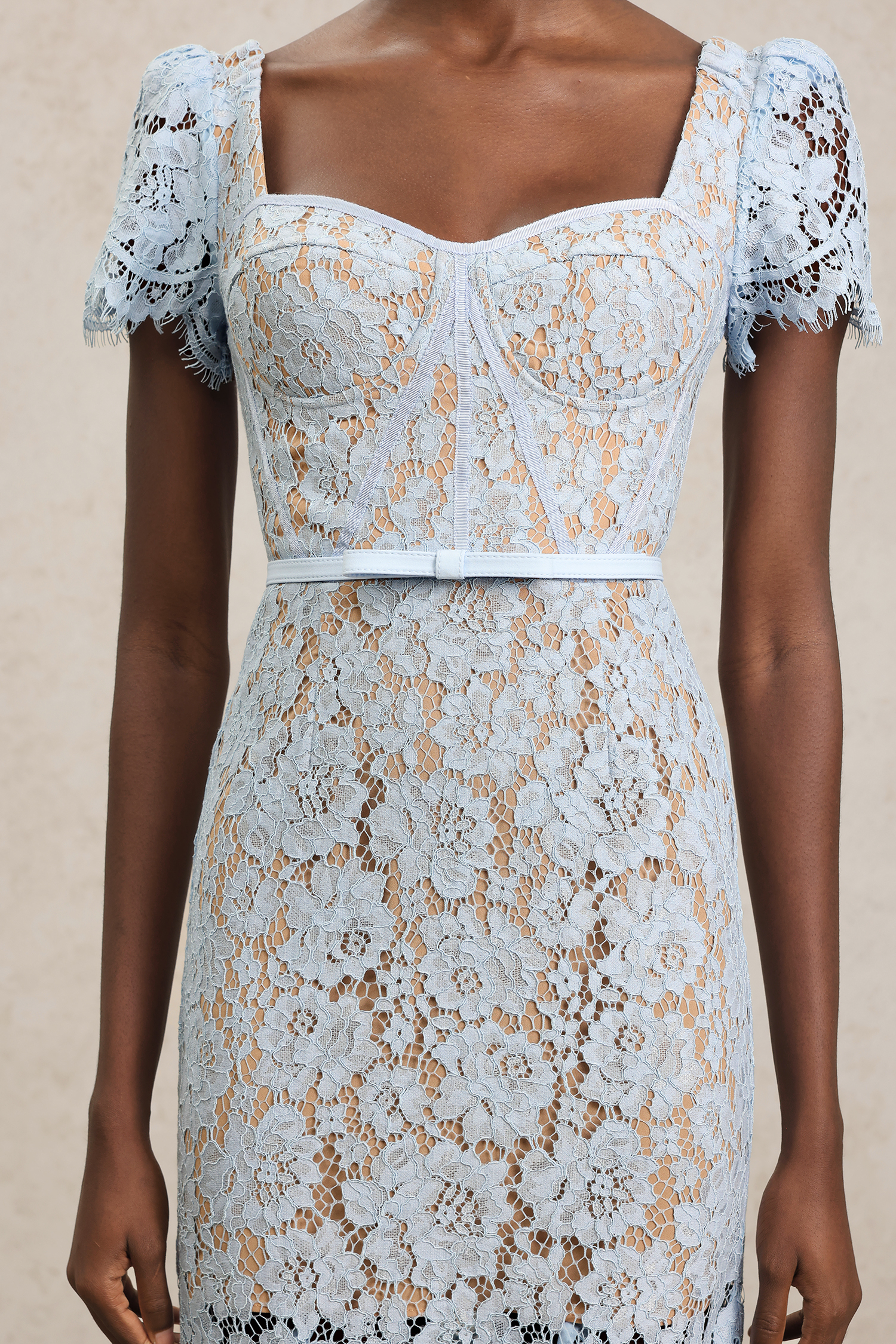 Hatsie Short Sleeve Lace Fishtail Maxi Dress