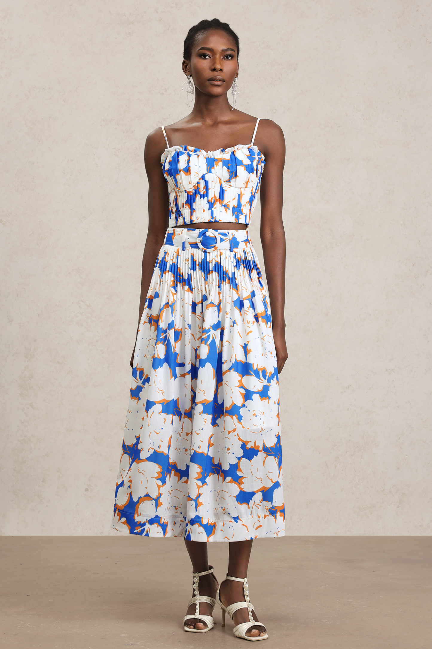 Kijin Halter Floral Printed Top And Skirt Two-Piece Set