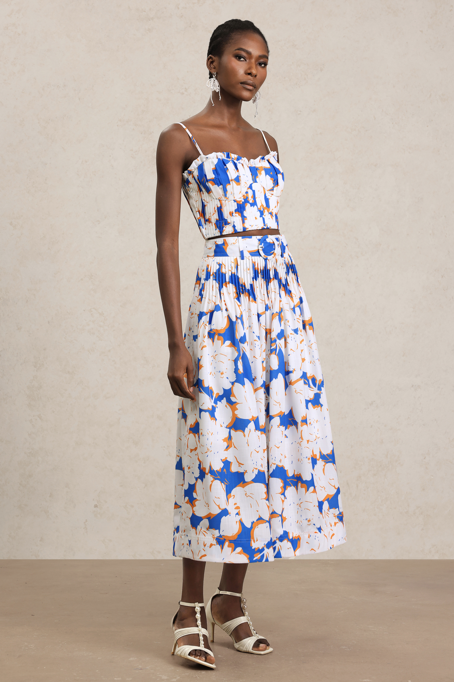 Kijin Halter Floral Printed Top And Skirt Two-Piece Set