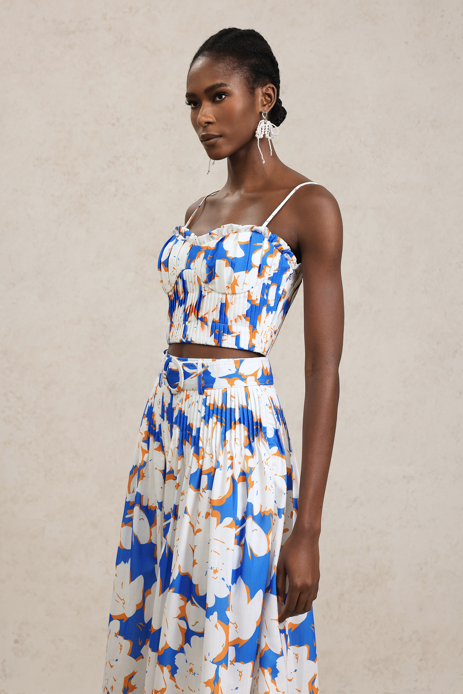 Kijin Halter Floral Printed Top And Skirt Two-Piece Set