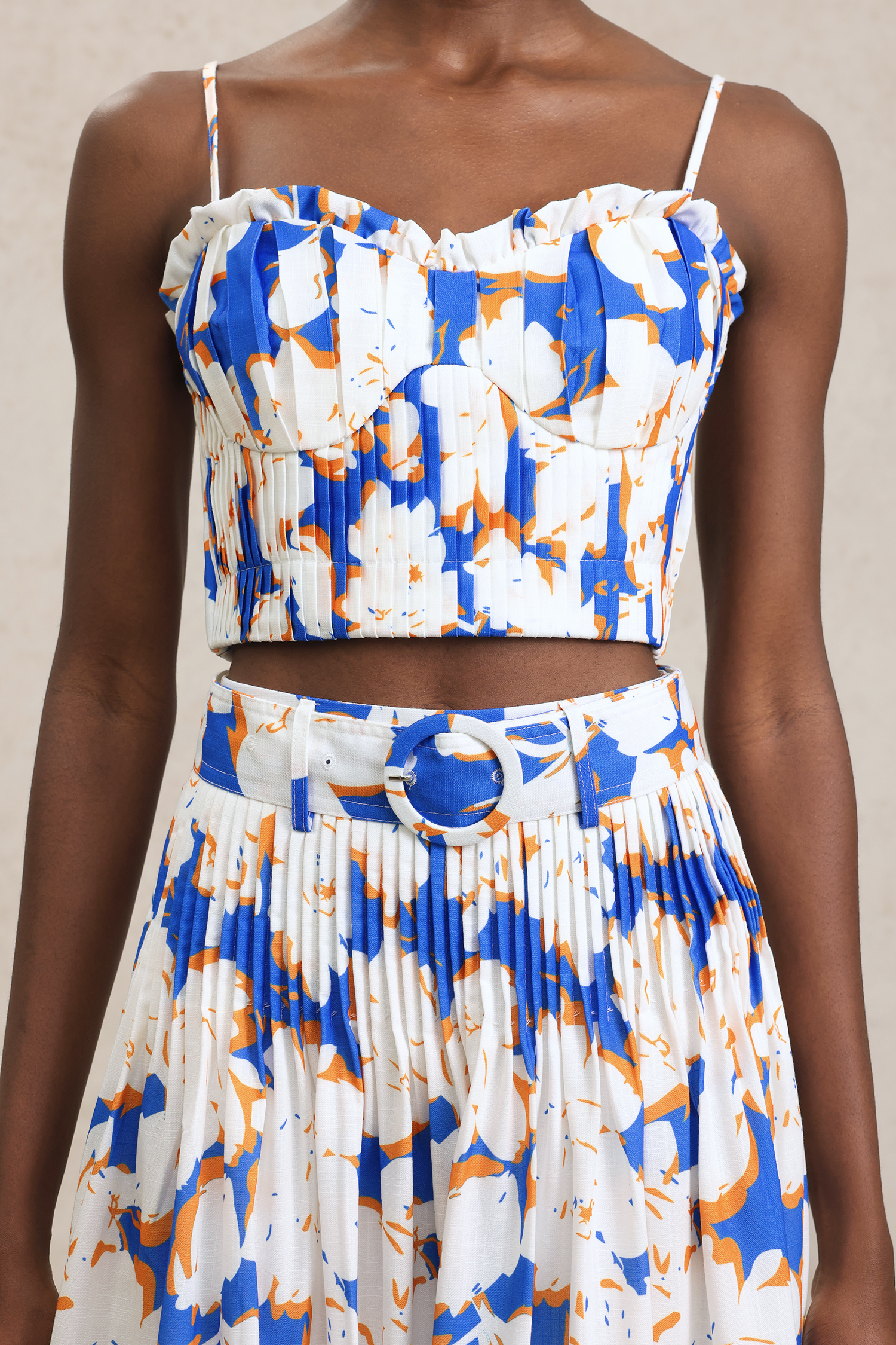 Kijin Halter Floral Printed Top And Skirt Two-Piece Set