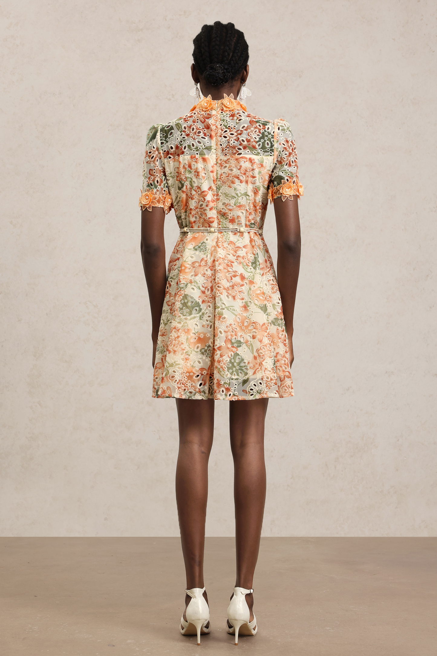 Persasy Short Sleeves Flowers Printed Lace Mini Dress