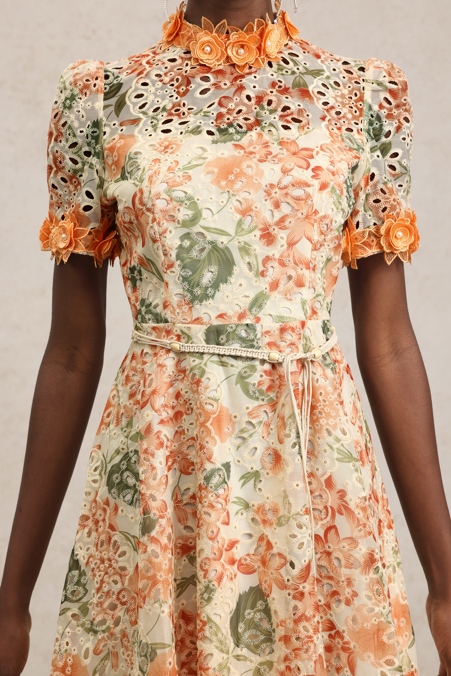 Persasy Short Sleeves Flowers Printed Lace Mini Dress