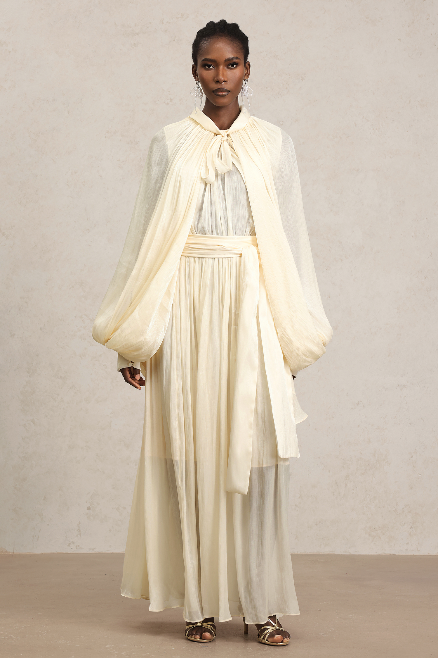 Grasa Long Sleeves Streamer Bowknot Maxi Dress
