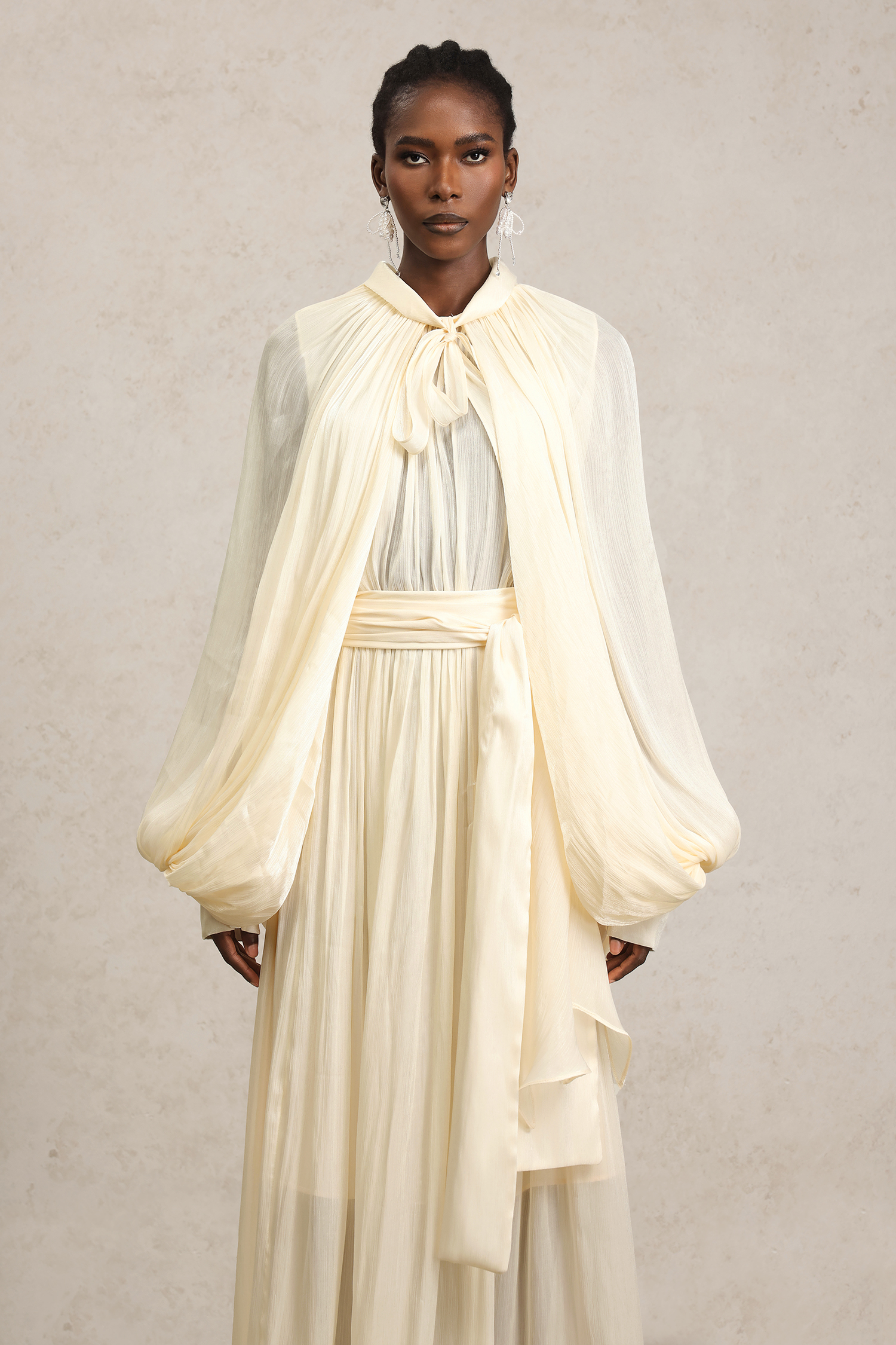 Grasa Long Sleeves Streamer Bowknot Maxi Dress