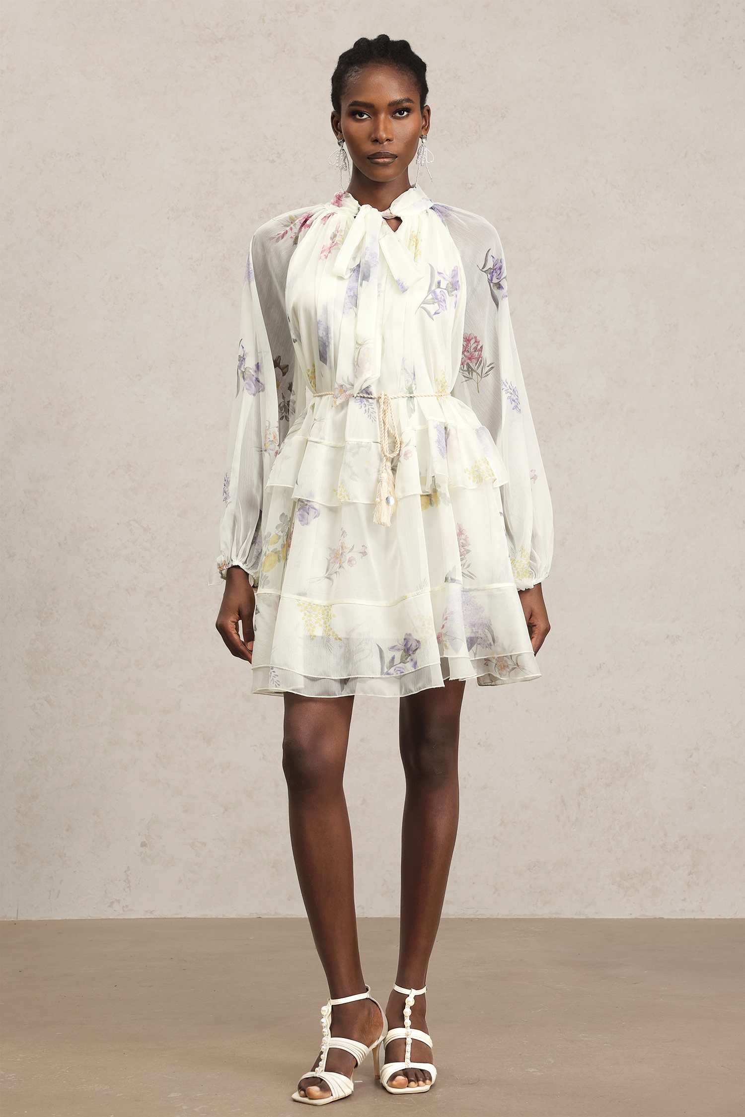 Zarinny Long Sleeves Floral Printed Mini Dress