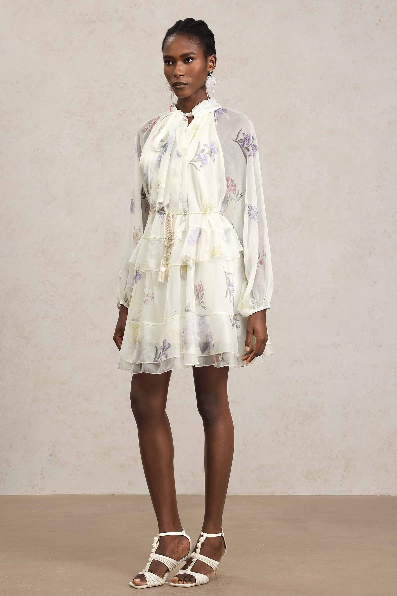 Zarinny Long Sleeves Floral Printed Mini Dress