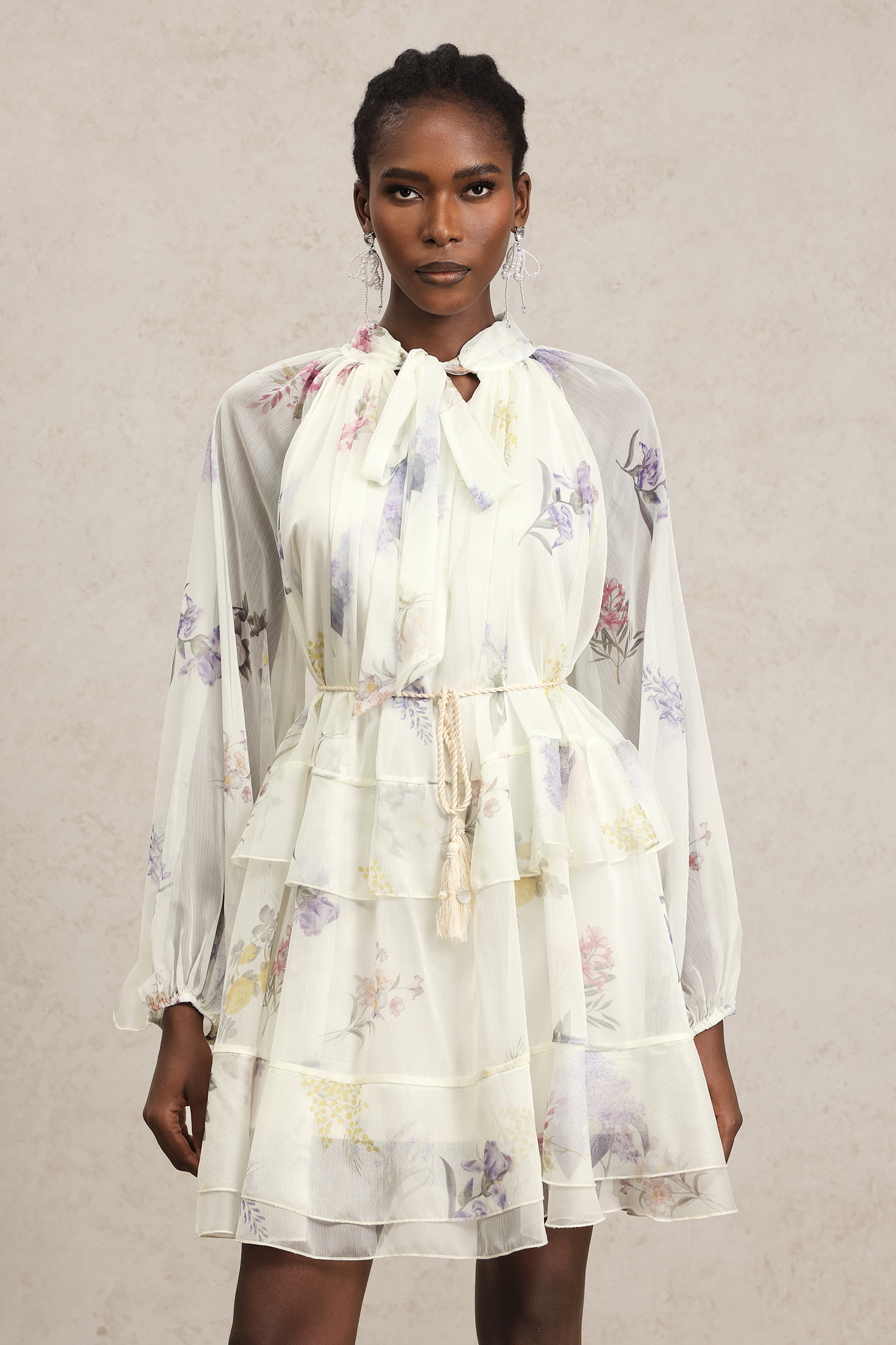 Zarinny Long Sleeves Floral Printed Mini Dress