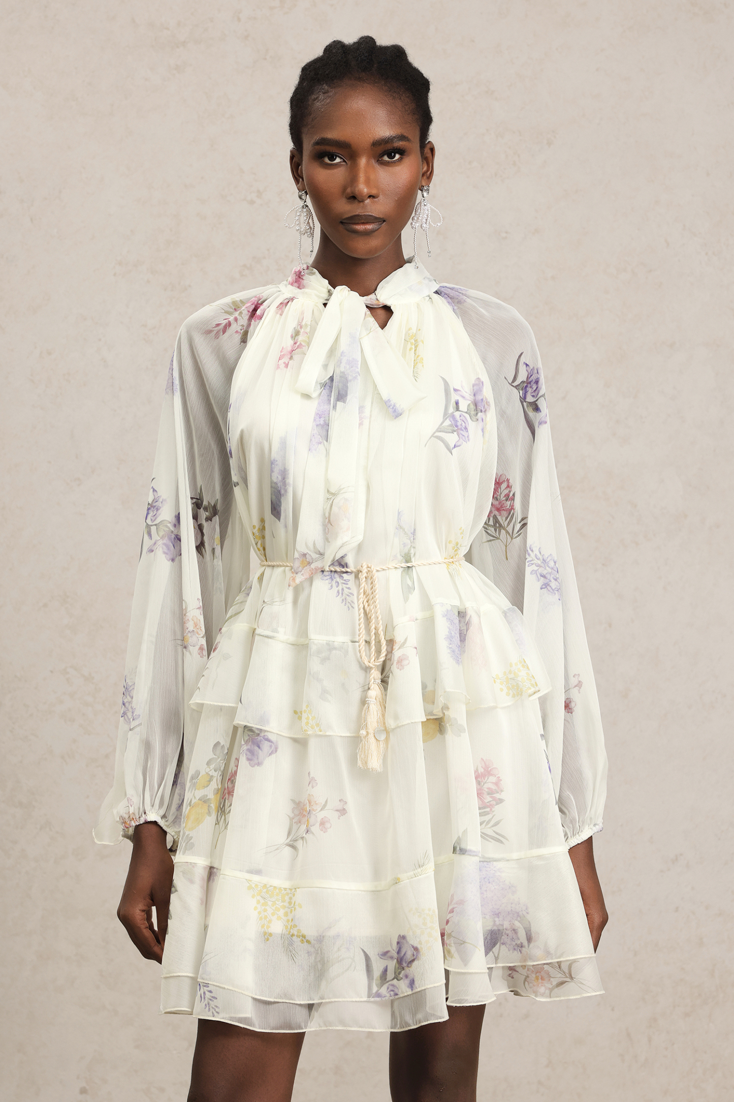 Zarinny Long Sleeves Floral Printed Mini Dress