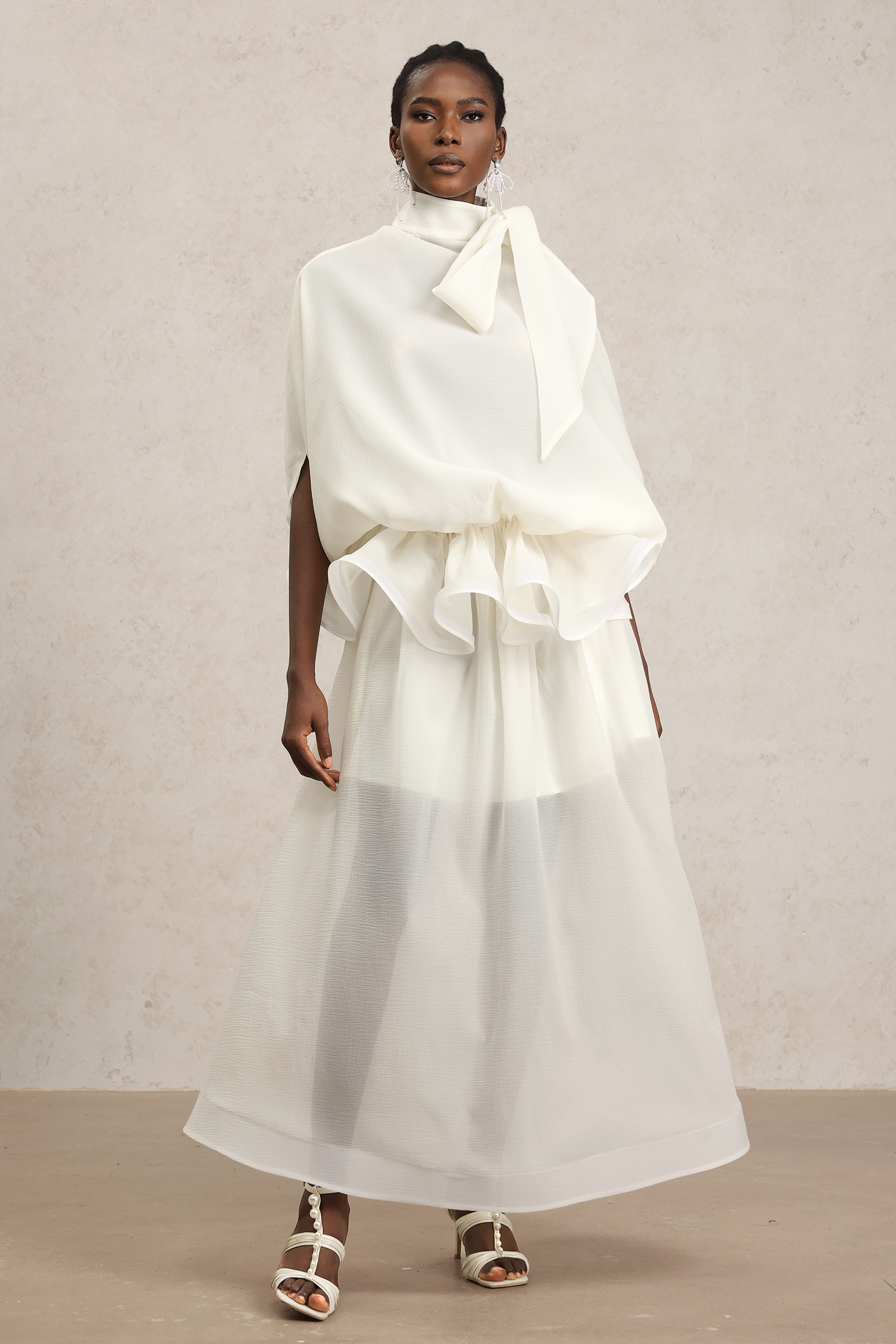 Milline Bowknot Asymmetric Maxi Dress