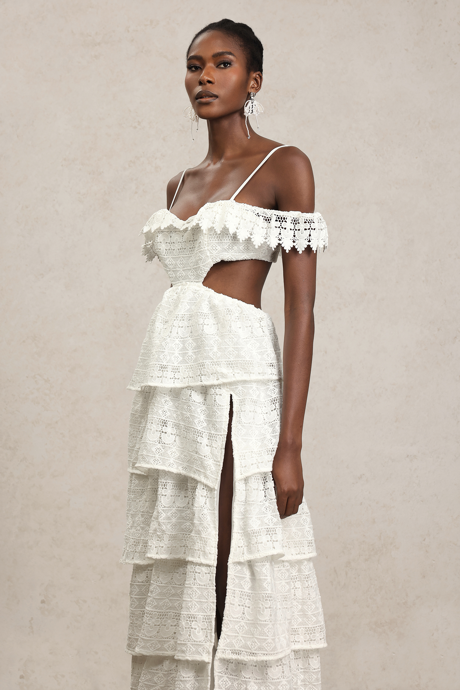 Kimala Halter Hollow Out Lace Maxi Dress