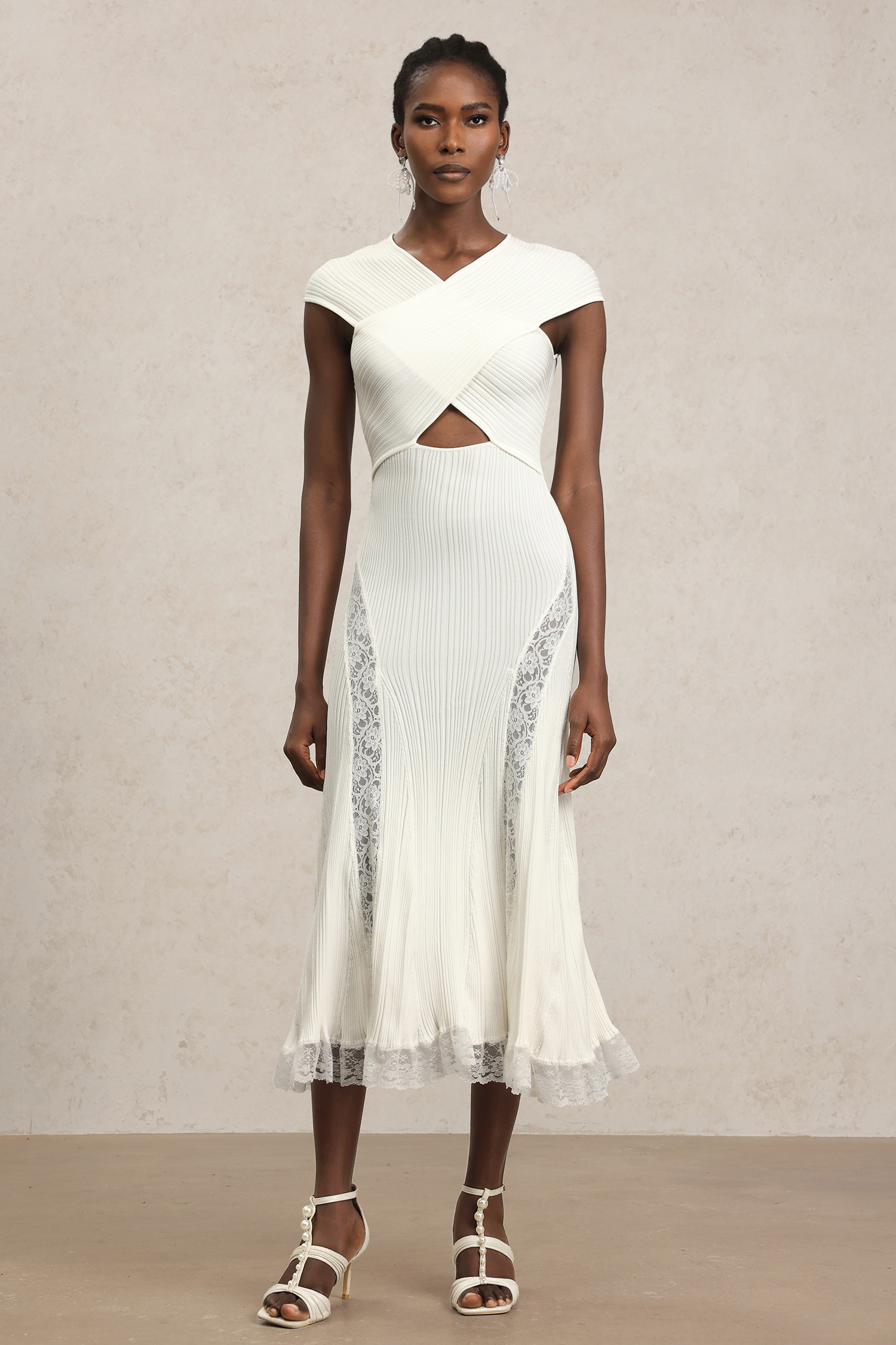 Rcia Sleeveless Lace Hollow Out Bandage Midi Dress