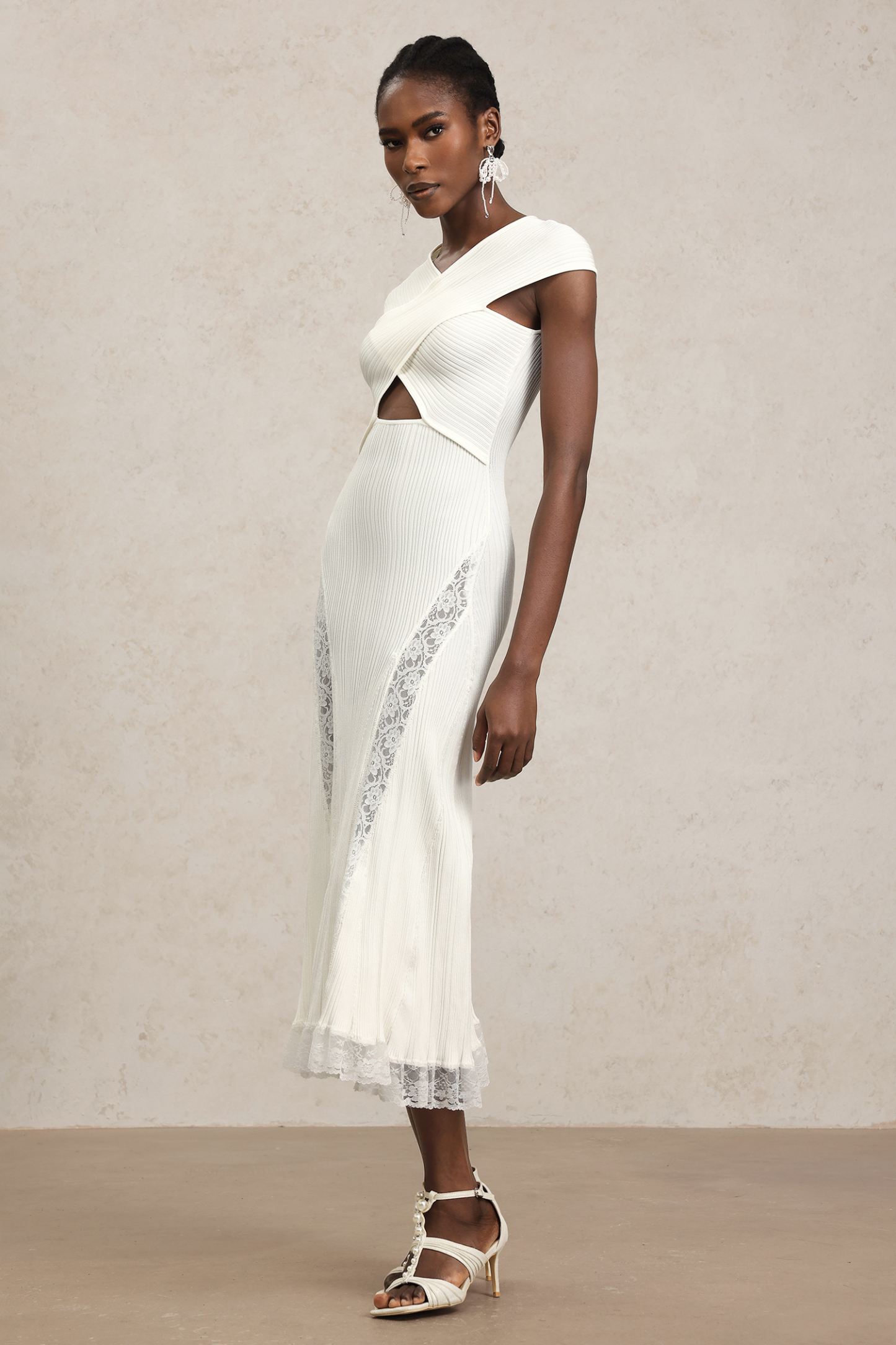 Rcia Sleeveless Lace Hollow Out Bandage Midi Dress