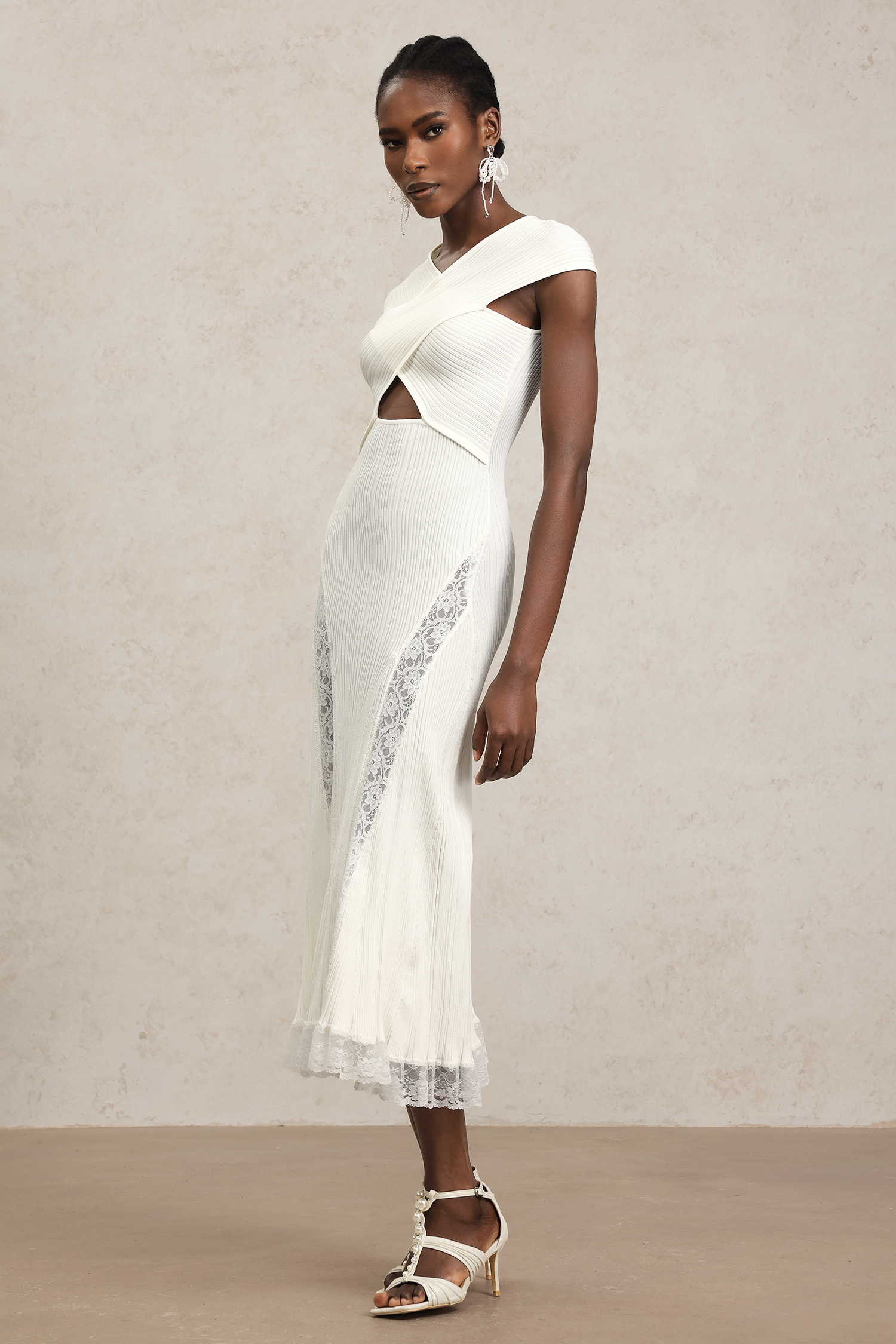 Rcia Sleeveless Lace Hollow Out Bandage Midi Dress