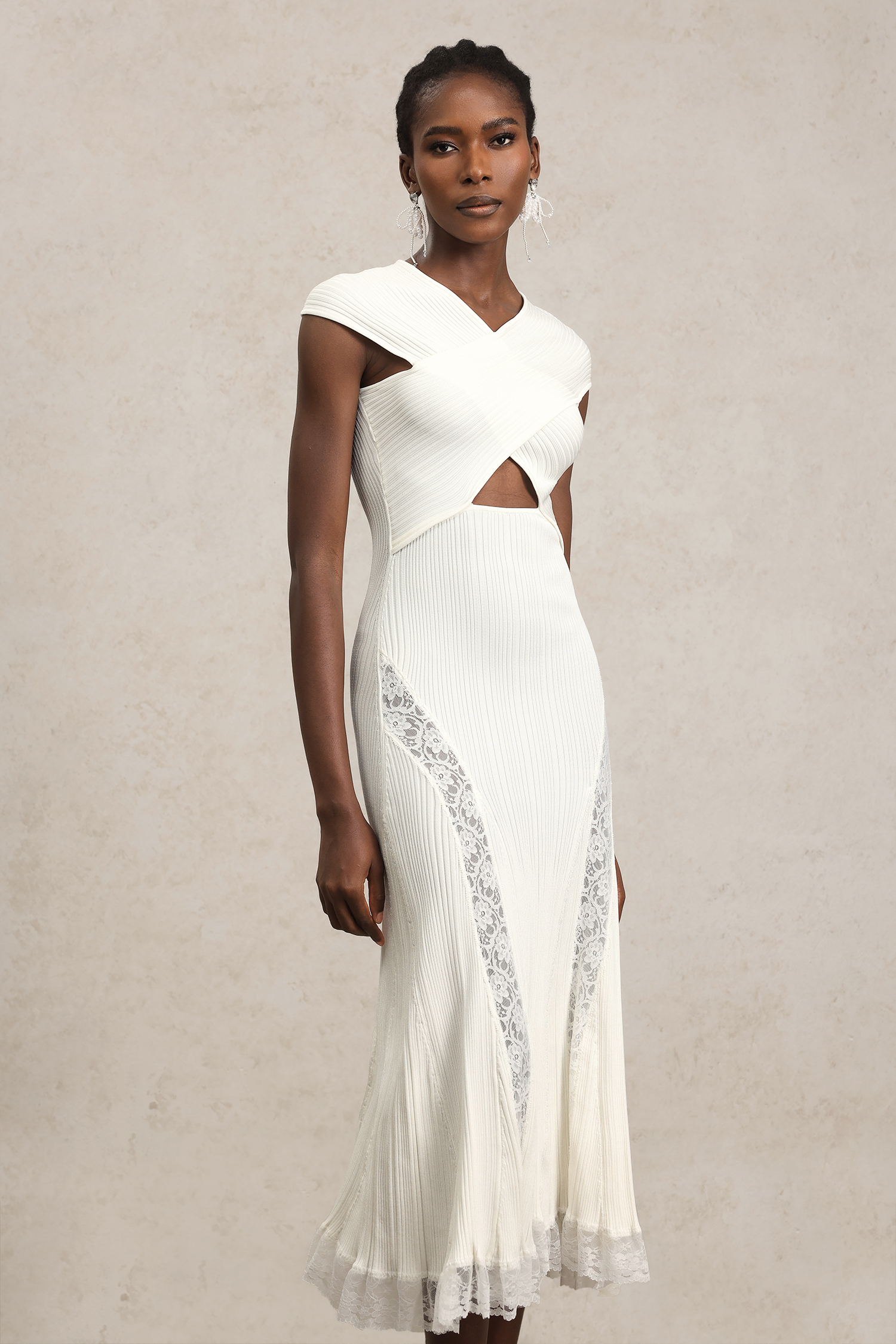 Rcia Sleeveless Lace Hollow Out Bandage Midi Dress