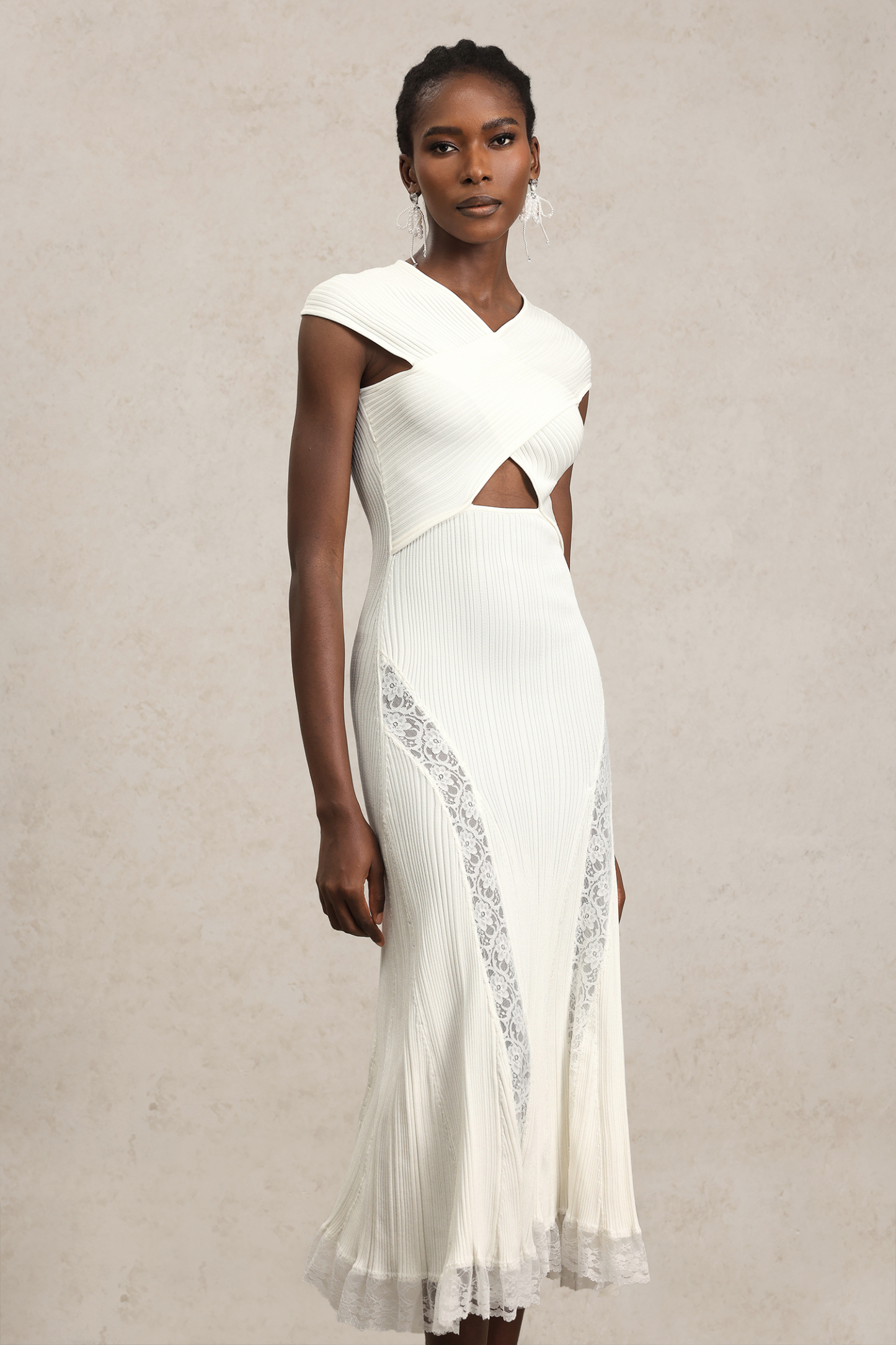 Rcia Sleeveless Lace Hollow Out Bandage Midi Dress