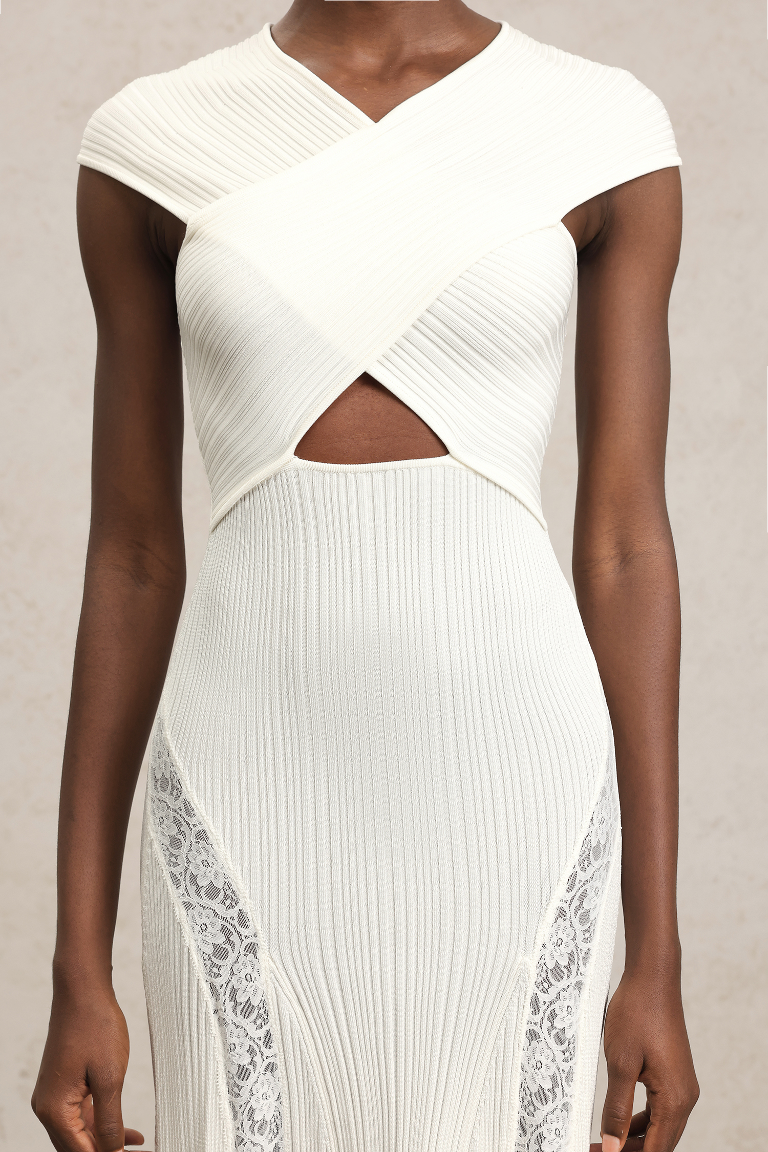 Rcia Sleeveless Lace Hollow Out Bandage Midi Dress