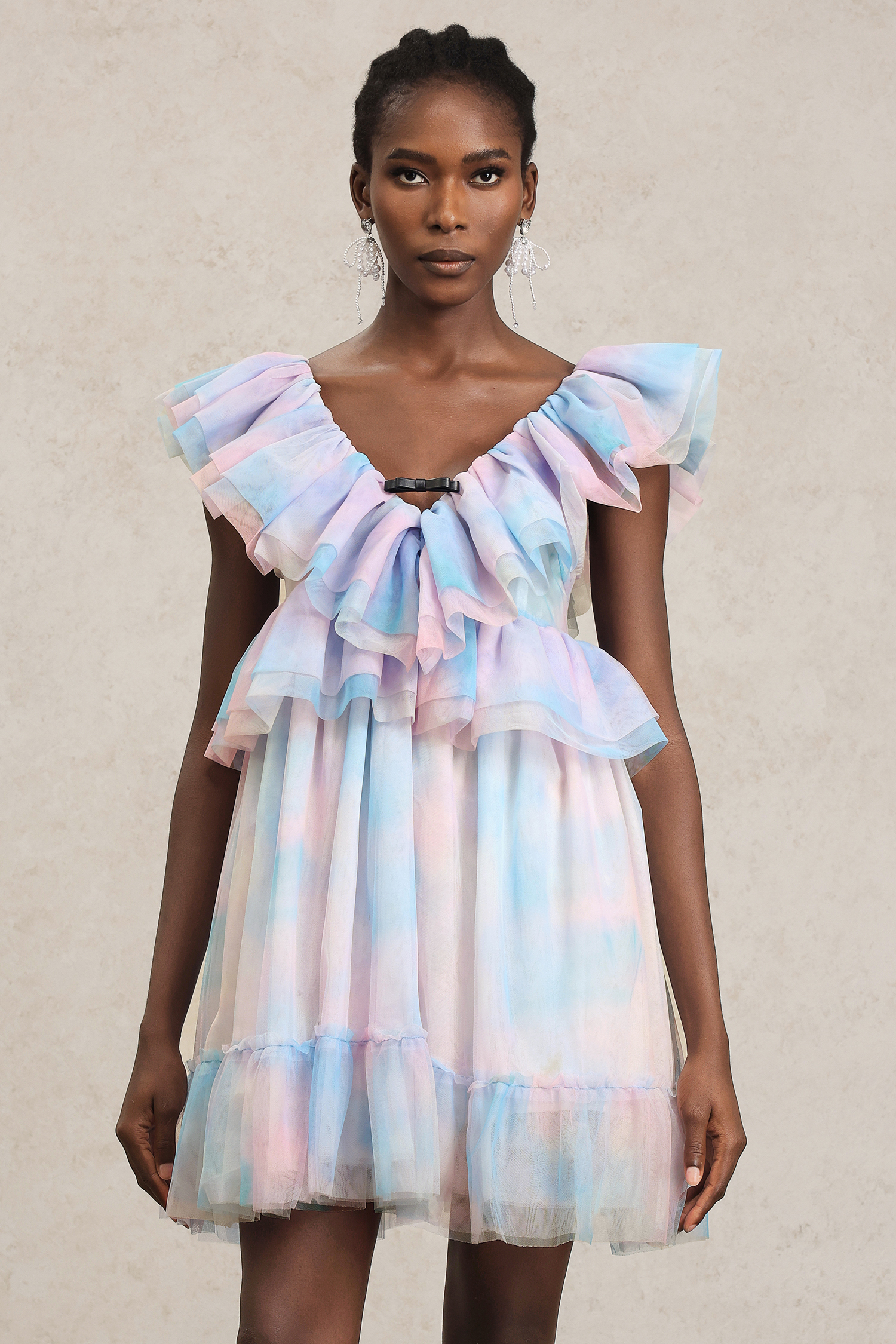 Emma Sleeveless Folds Puff Mini Dress