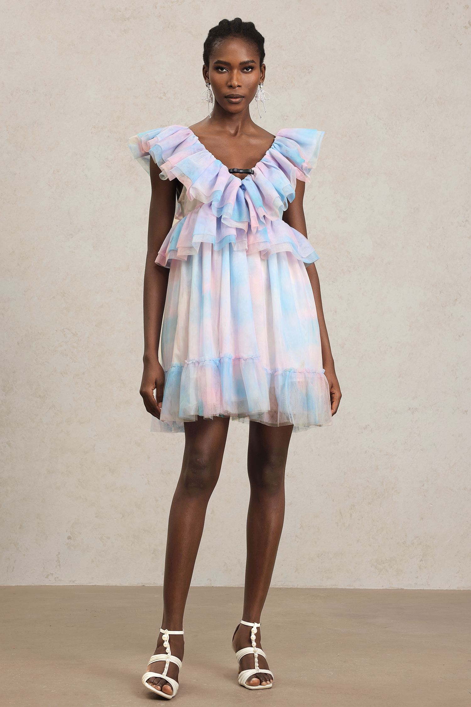 Emma Sleeveless Folds Puff Mini Dress