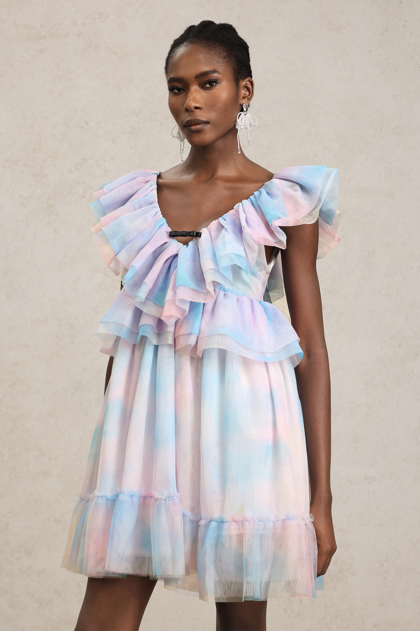 Emma Sleeveless Folds Puff Mini Dress