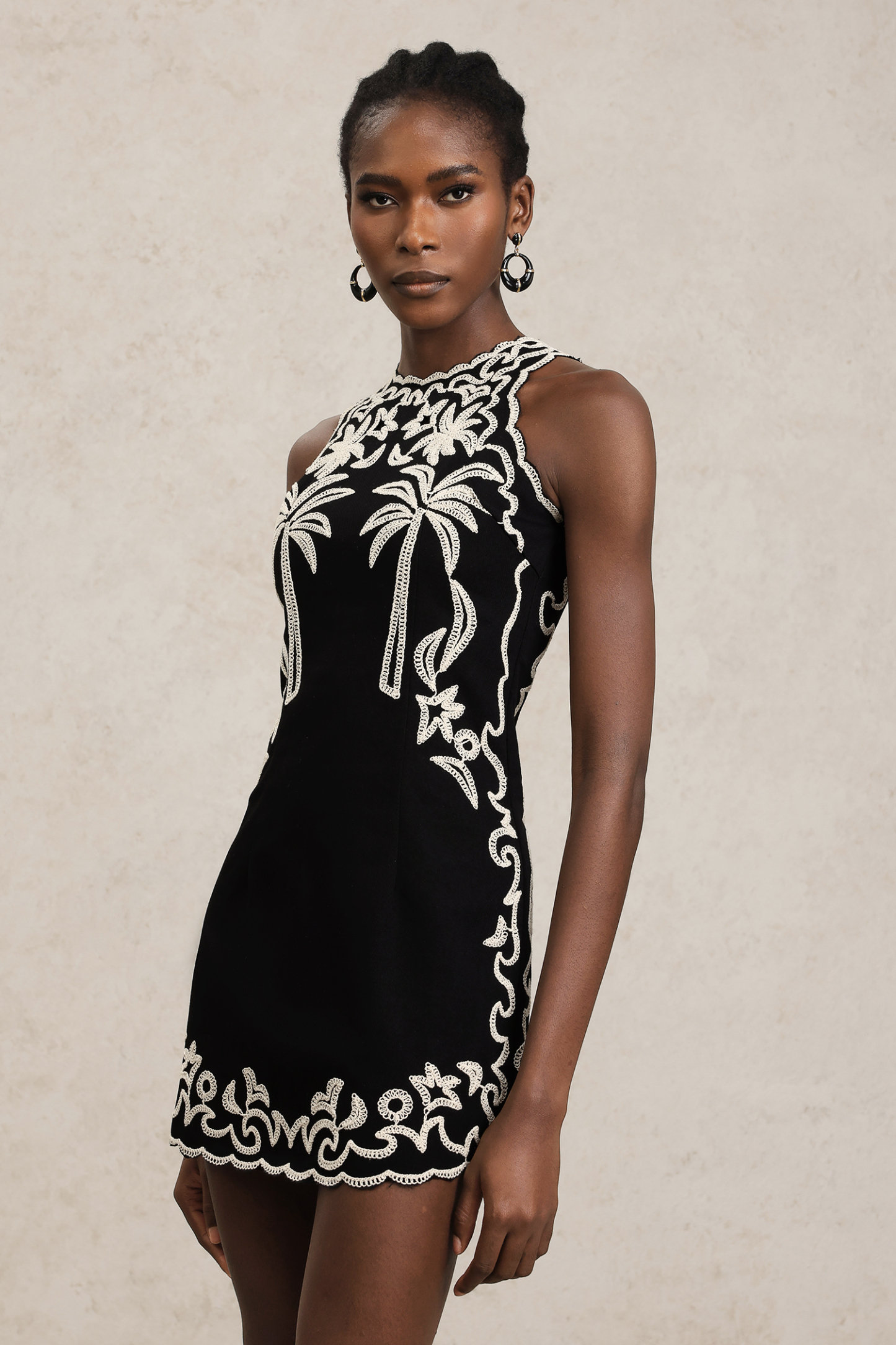 Eleni Sleeveles Round Neck Embroidery Mini Dress