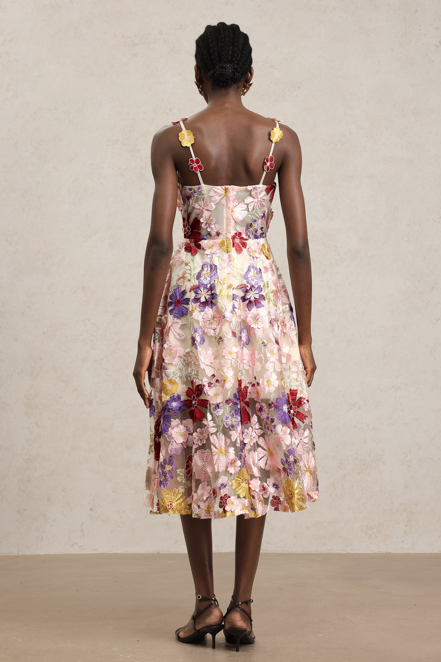 Faux Halter Flowers Midi Dress