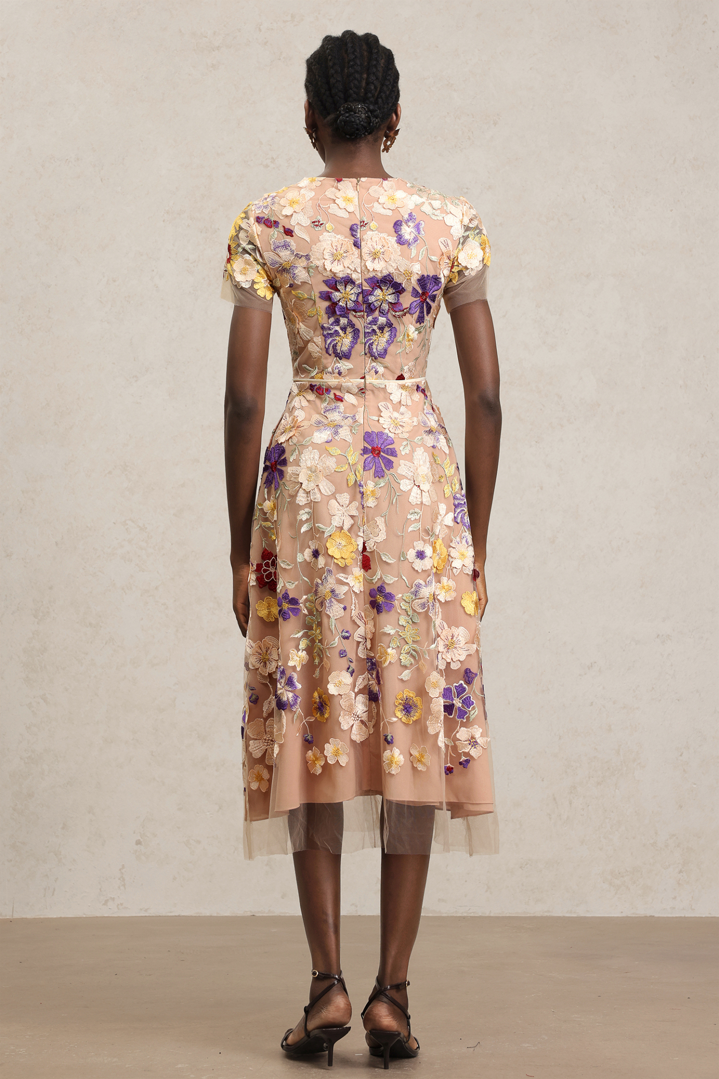 Natasha Short Sleeve Flowers Midi Dress