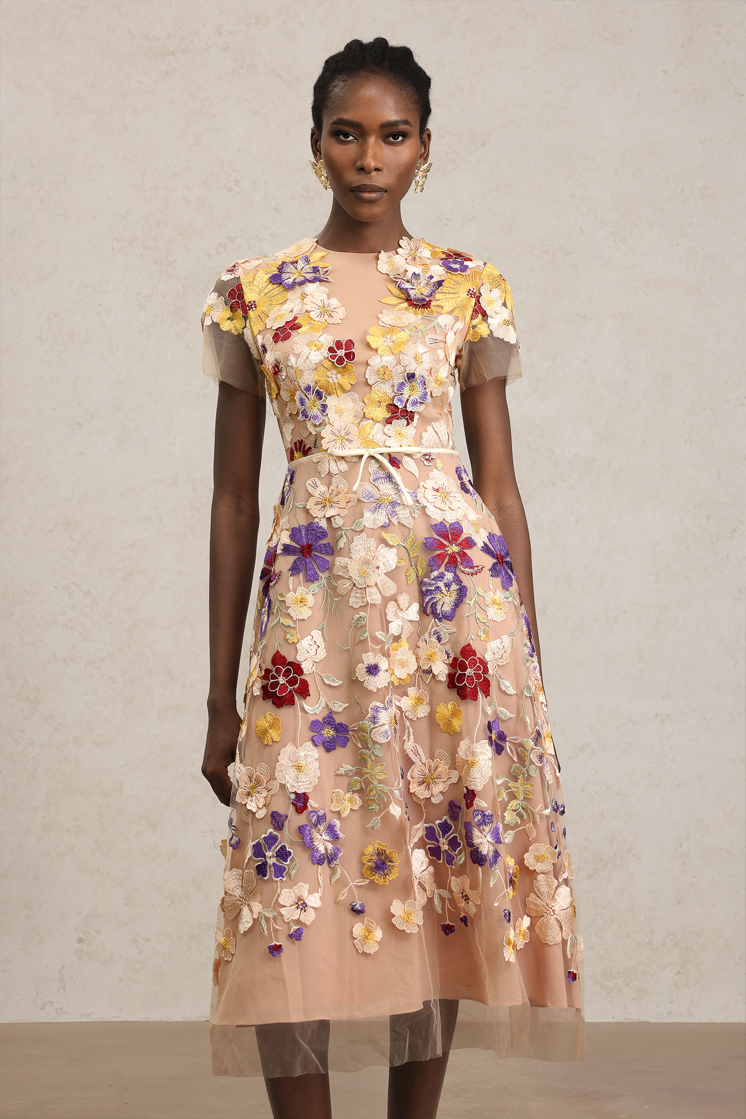 Natasha Short Sleeve Flowers Midi Dress