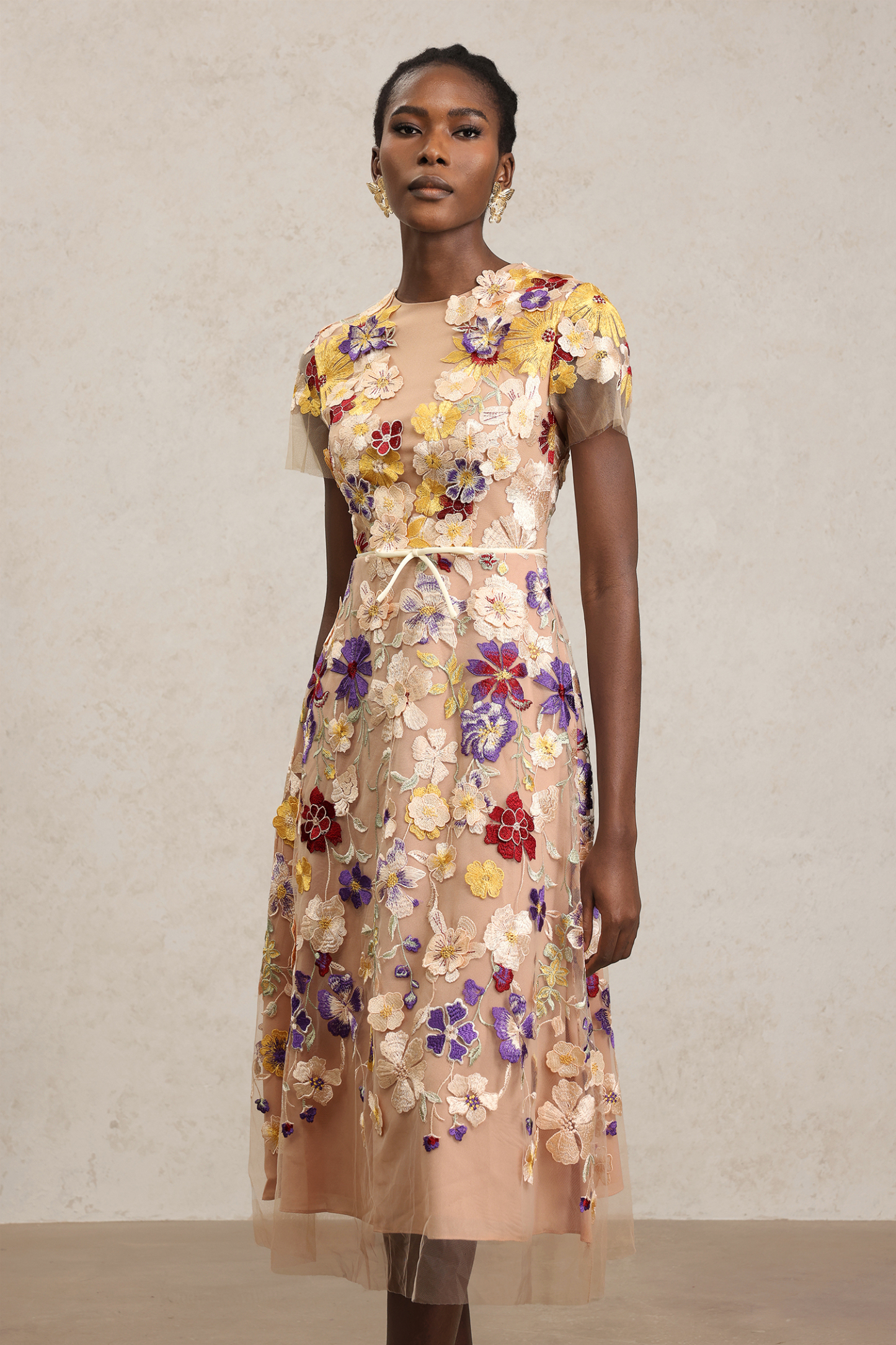 Natasha Short Sleeve Flowers Midi Dress